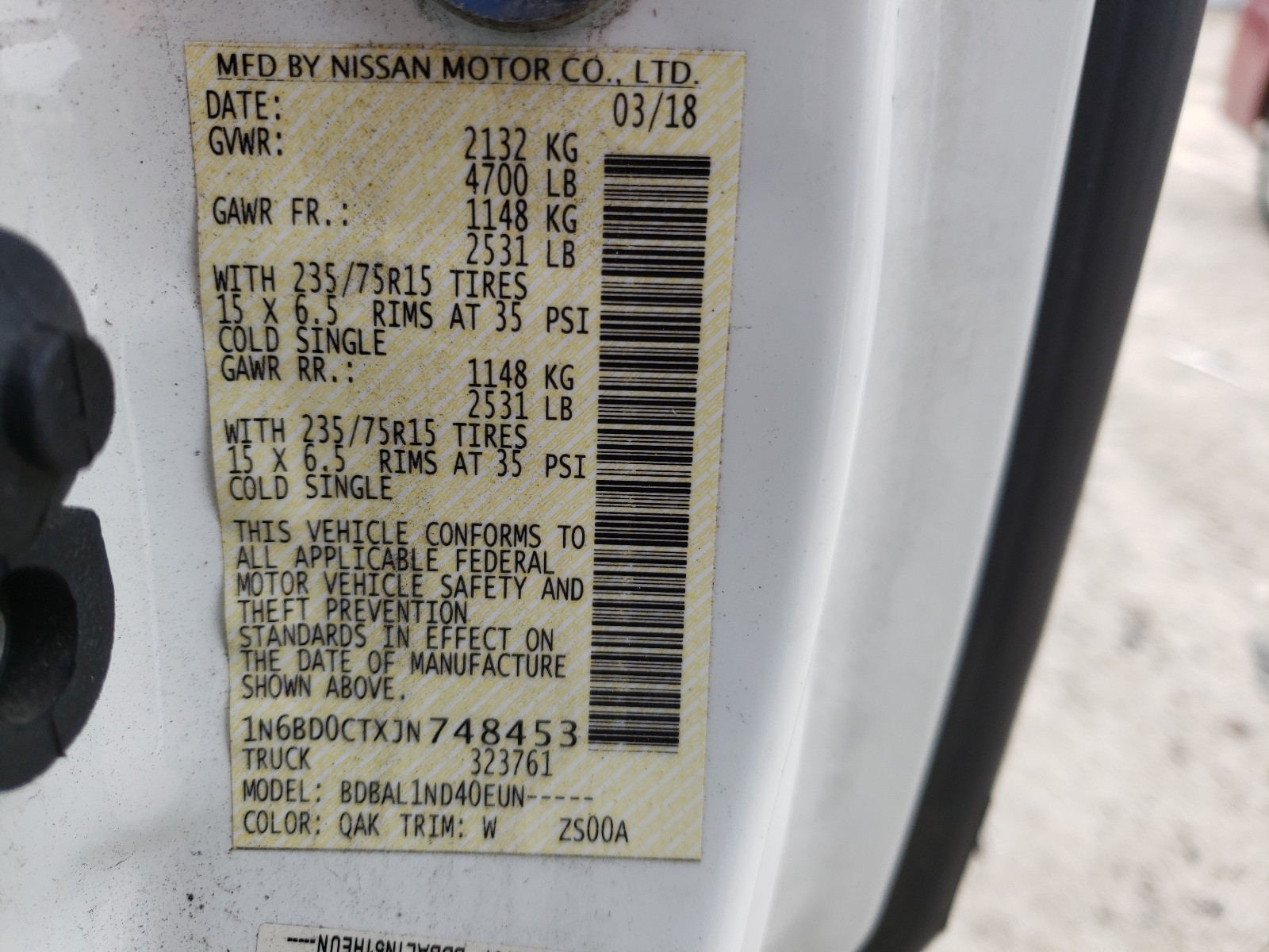 Photo 10 from auction – 2018 NISSAN FRONTIER S with VIN 1N6BD0CTXJN748453