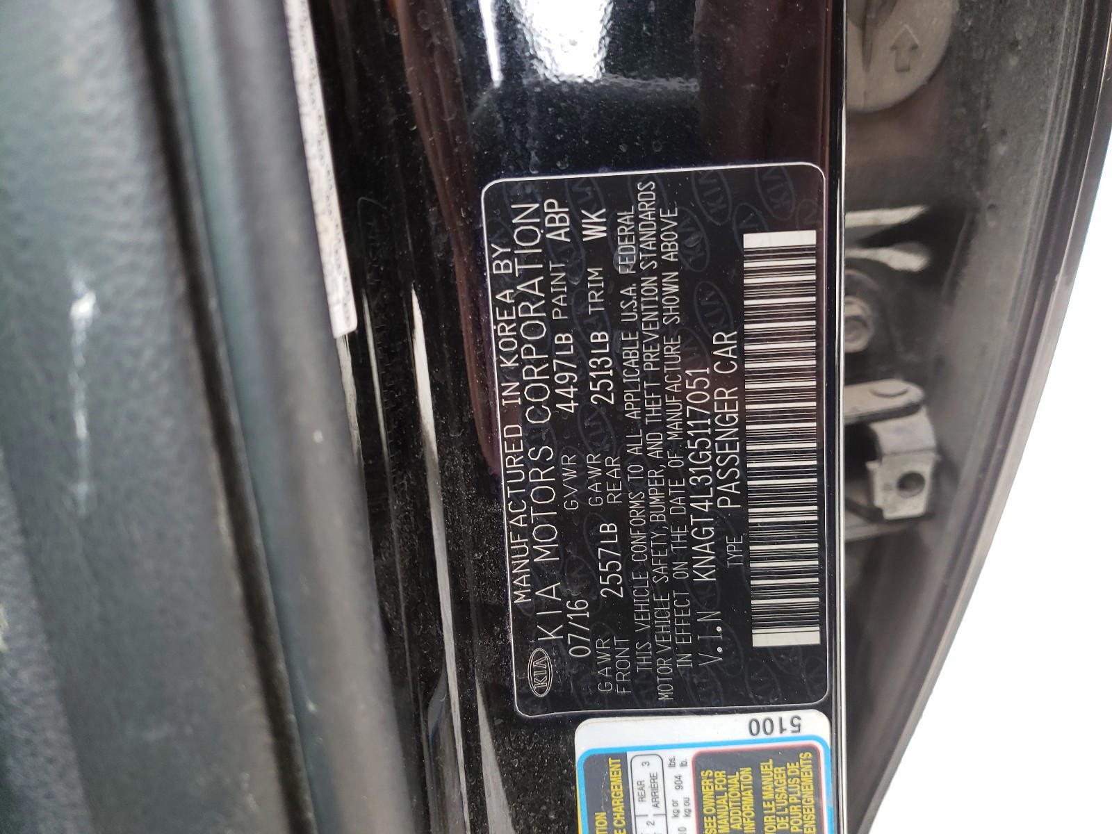 Photo 10 from auction – 2016 KIA OPTIMA LX with VIN KNAGT4L31G5117051