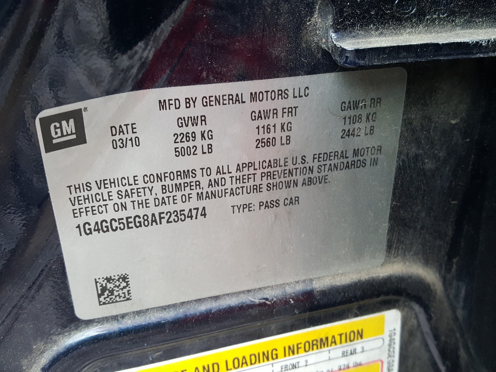 Photo 10 from auction – 2010 BUICK LACROSSE C with VIN 1G4GC5EG8AF235474