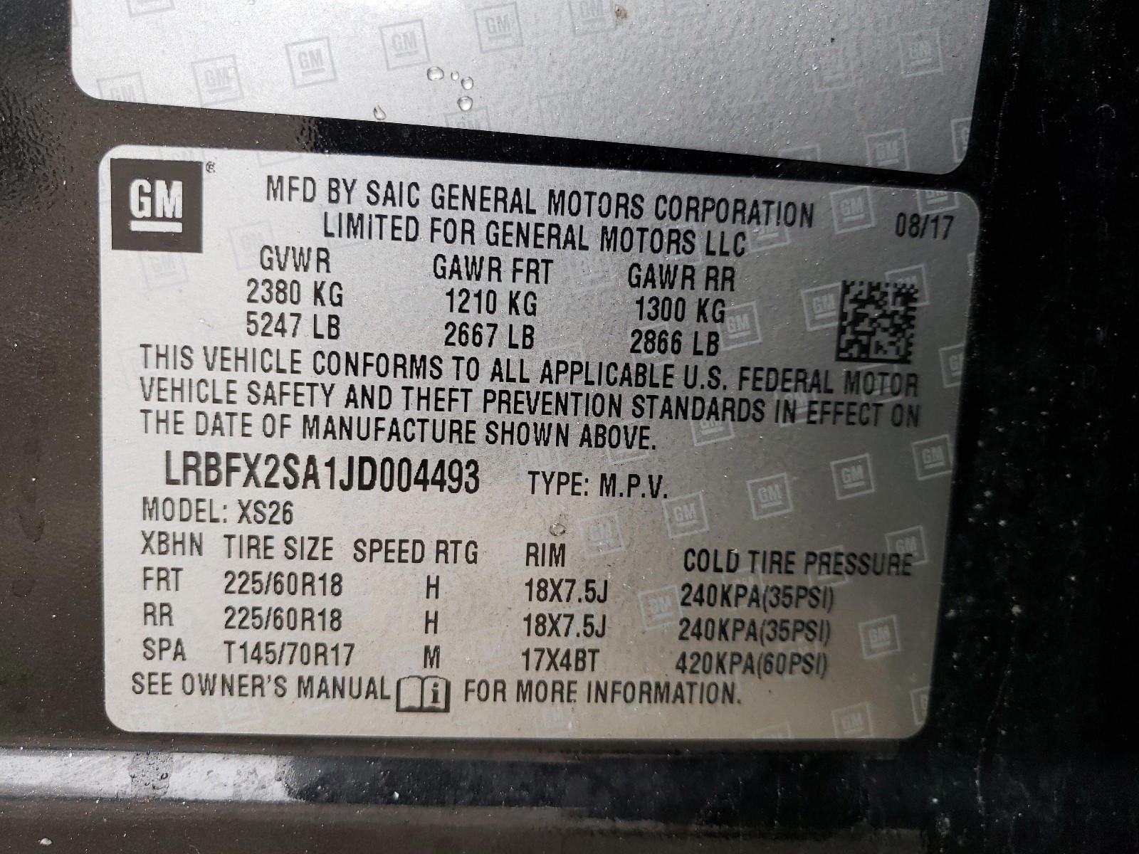 Photo 10 from auction – 2018 BUICK ENVISION E with VIN LRBFX2SA1JD004493