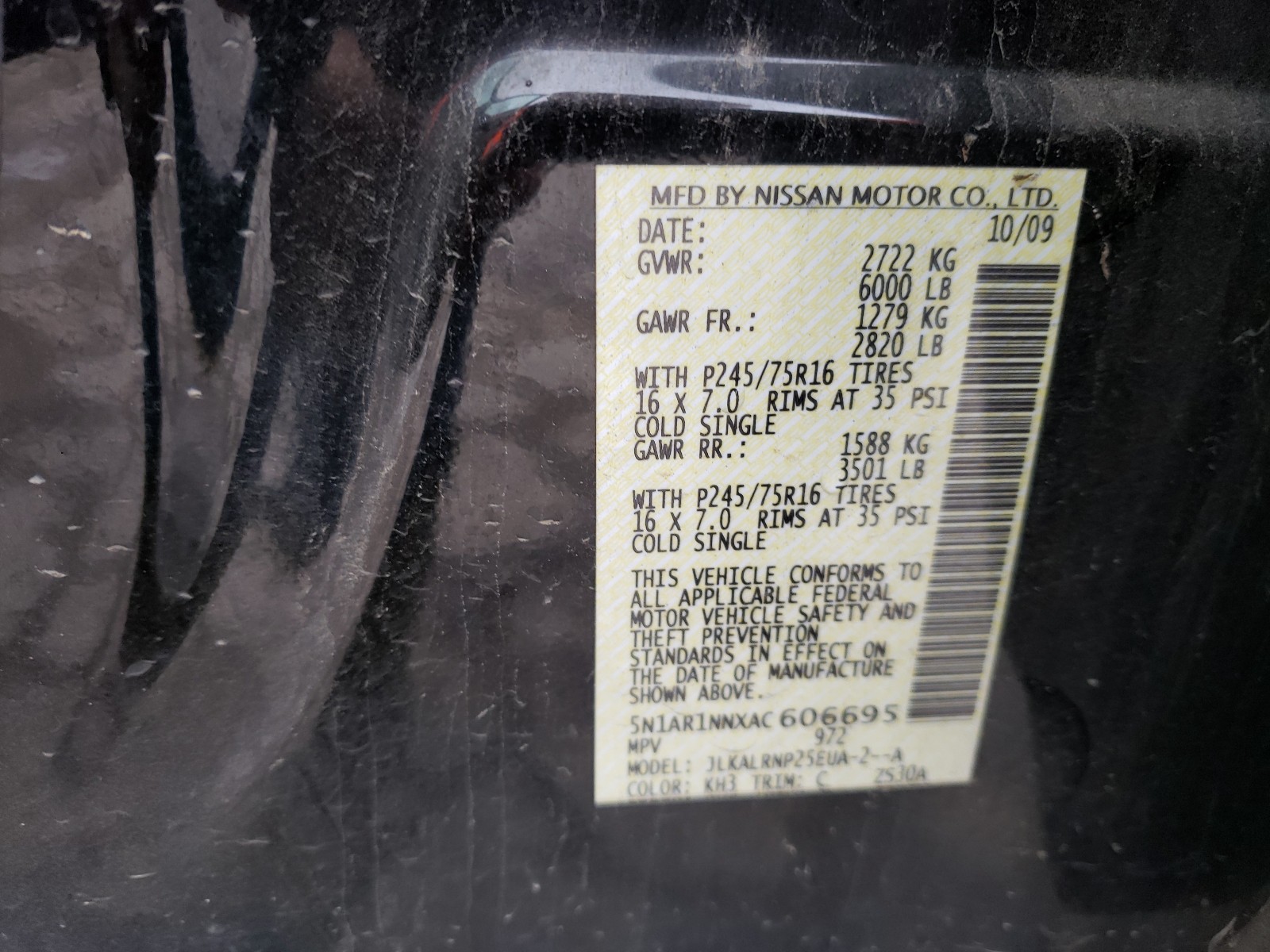 Photo 10 from auction – 2010 NISSAN PATHFINDER with VIN 5N1AR1NNXAC606695