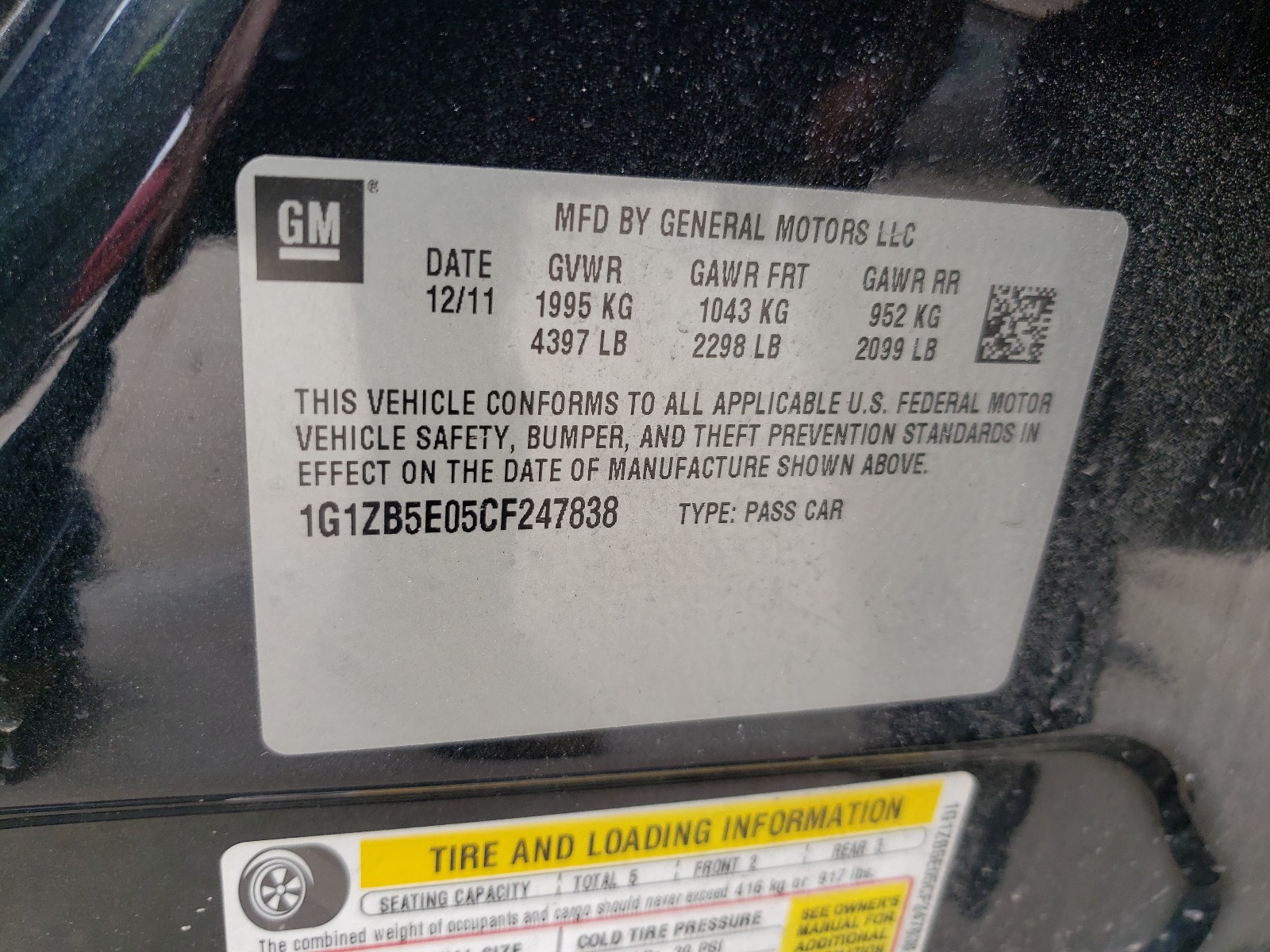 Photo 10 from auction – 2012 CHEVROLET MALIBU LS with VIN 1G1ZB5E05CF247838