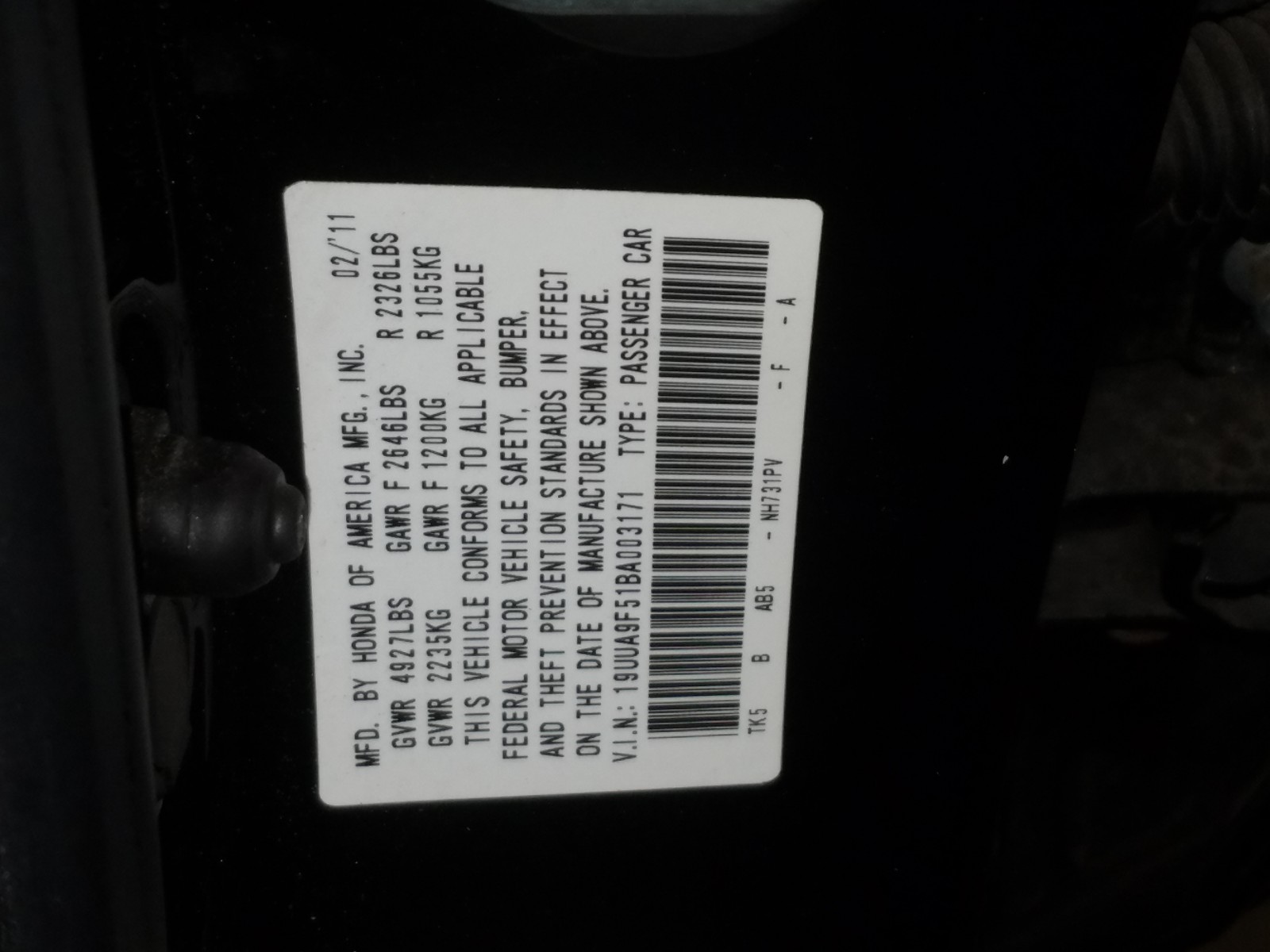 Photo 10 from auction – 2011 ACURA TL with VIN 19UUA9F51BA003171