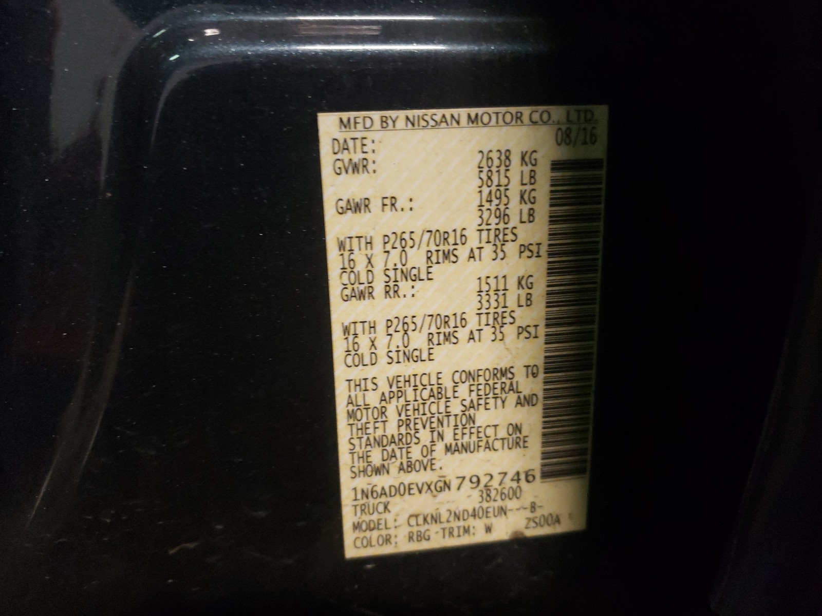 Photo 10 from auction – 2016 NISSAN FRONTIER S with VIN 1N6AD0EVXGN792746