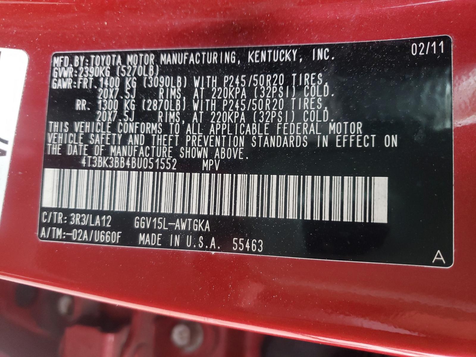 Photo 10 from auction – 2011 TOYOTA VENZA with VIN 4T3BK3BB4BU051552