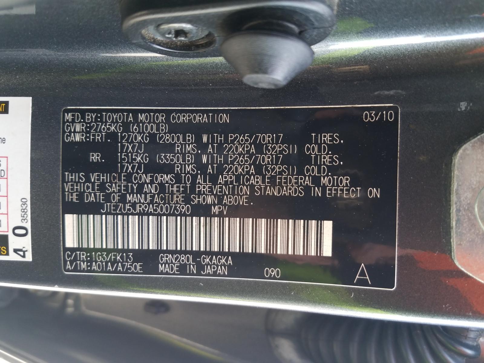 Photo 10 from auction – 2010 TOYOTA 4RUNNER SR with VIN JTEZU5JR9A5007390