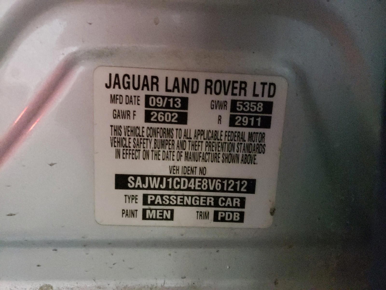 Photo 10 from auction – 2014 JAGUAR XJ with VIN SAJWJ1CD4E8V61212