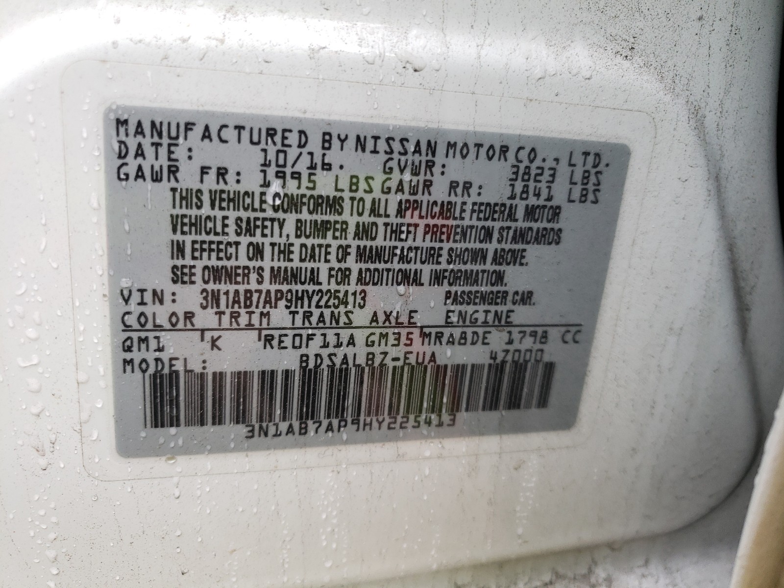 Photo 10 from auction – 2017 NISSAN SENTRA S with VIN 3N1AB7AP9HY225413