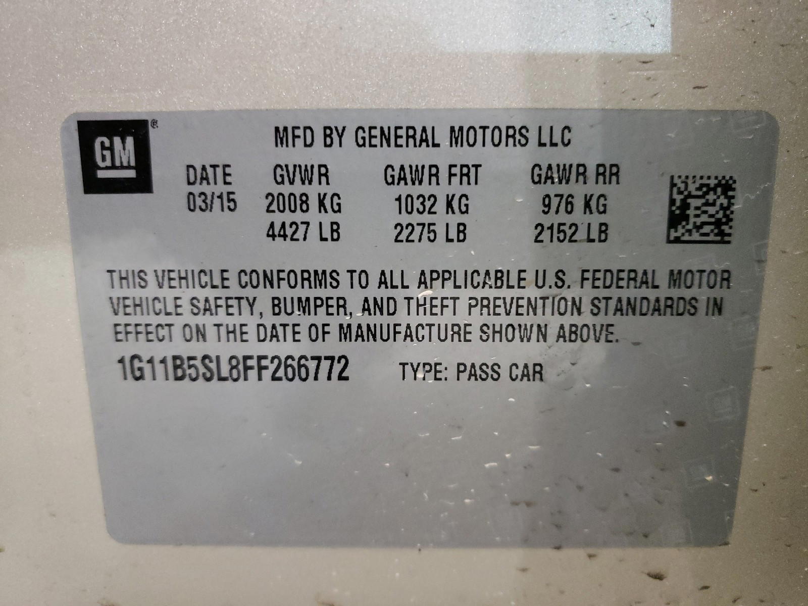 Photo 10 from auction – 2015 CHEVROLET MALIBU with VIN 1G11B5SL8FF266772