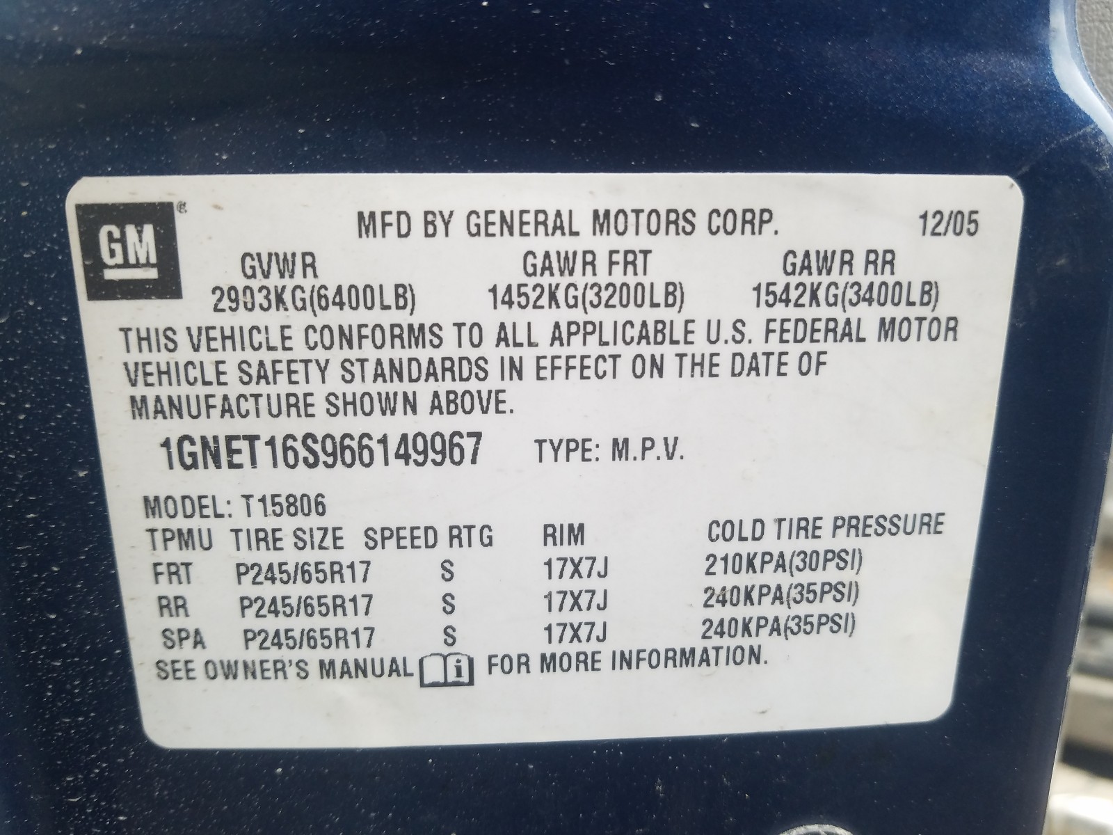 Photo 10 from auction – 2006 CHEVROLET TRAILBLAZE with VIN 1GNET16S966149967