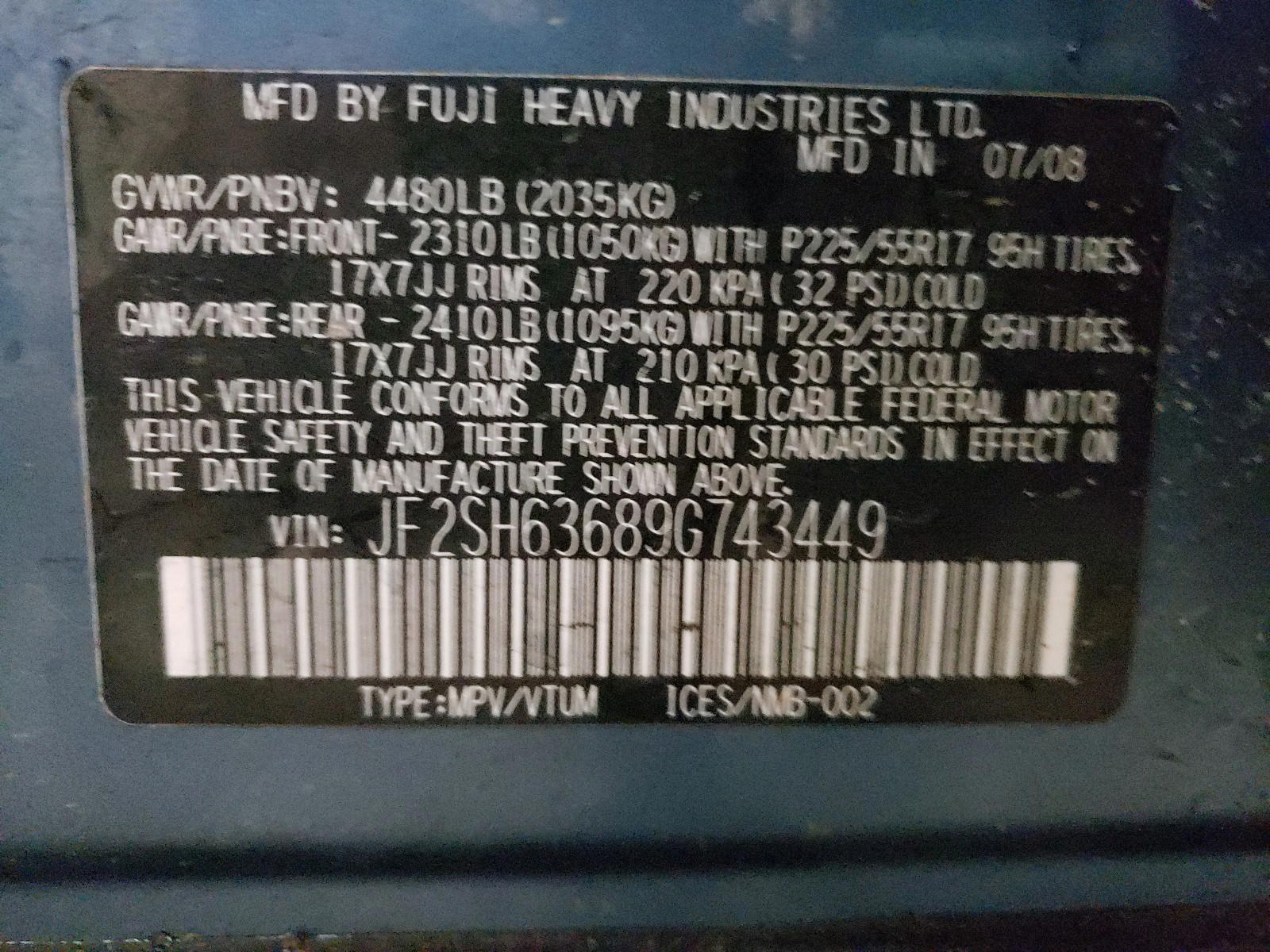 Photo 10 from auction – 2009 SUBARU FORESTER 2 with VIN JF2SH63689G743449