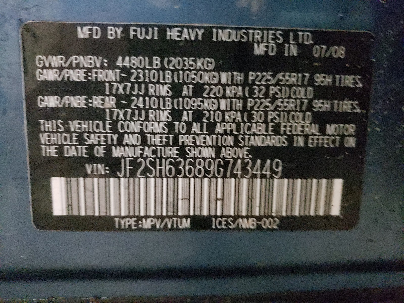 Zdjęcie 10 z aukcji – 2009 SUBARU FORESTER 2 z VIN JF2SH63689G743449