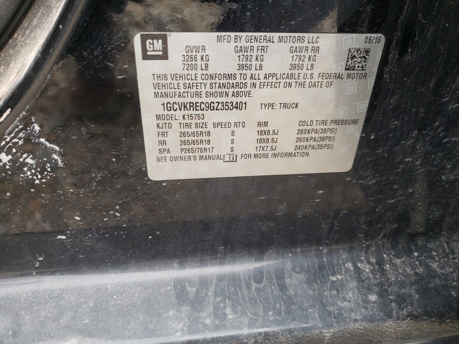 Photo 10 from auction – 2016 CHEVROLET SILVERADO with VIN 1GCVKREC9GZ353401