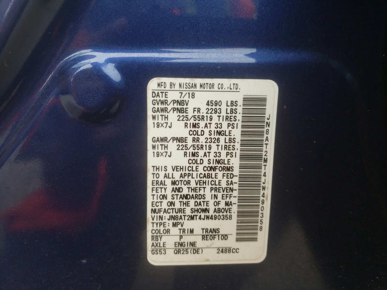 Photo 10 from auction – 2018 NISSAN ROGUE S with VIN JN8AT2MT4JW490358