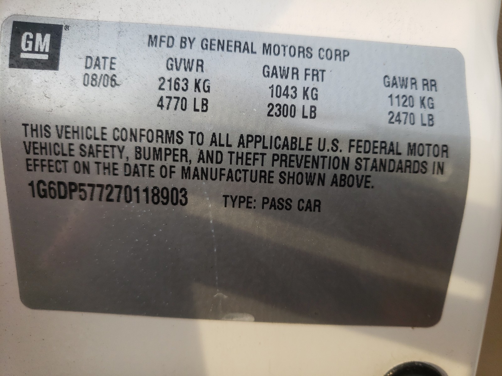 Photo 10 from auction – 2007 CADILLAC CTS HI FEA with VIN 1G6DP577270118903