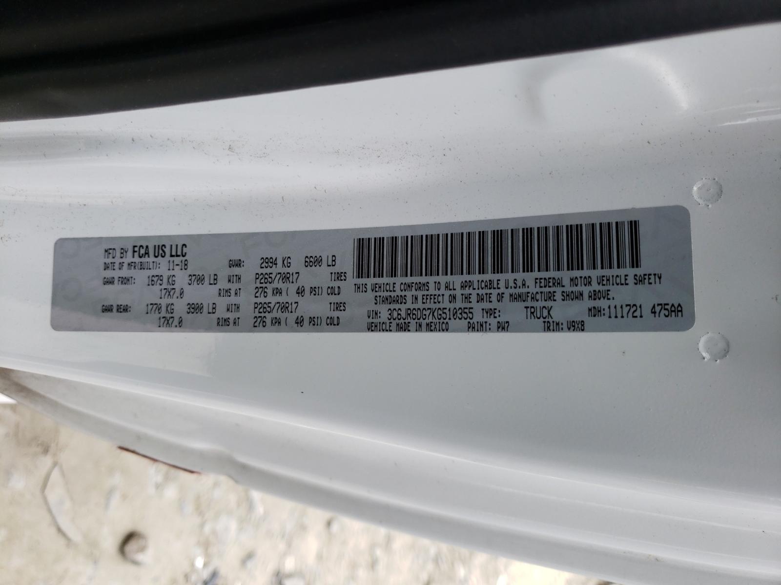 Photo 10 from auction – 2019 RAM 1500 CLASS with VIN 3C6JR6DG7KG510355