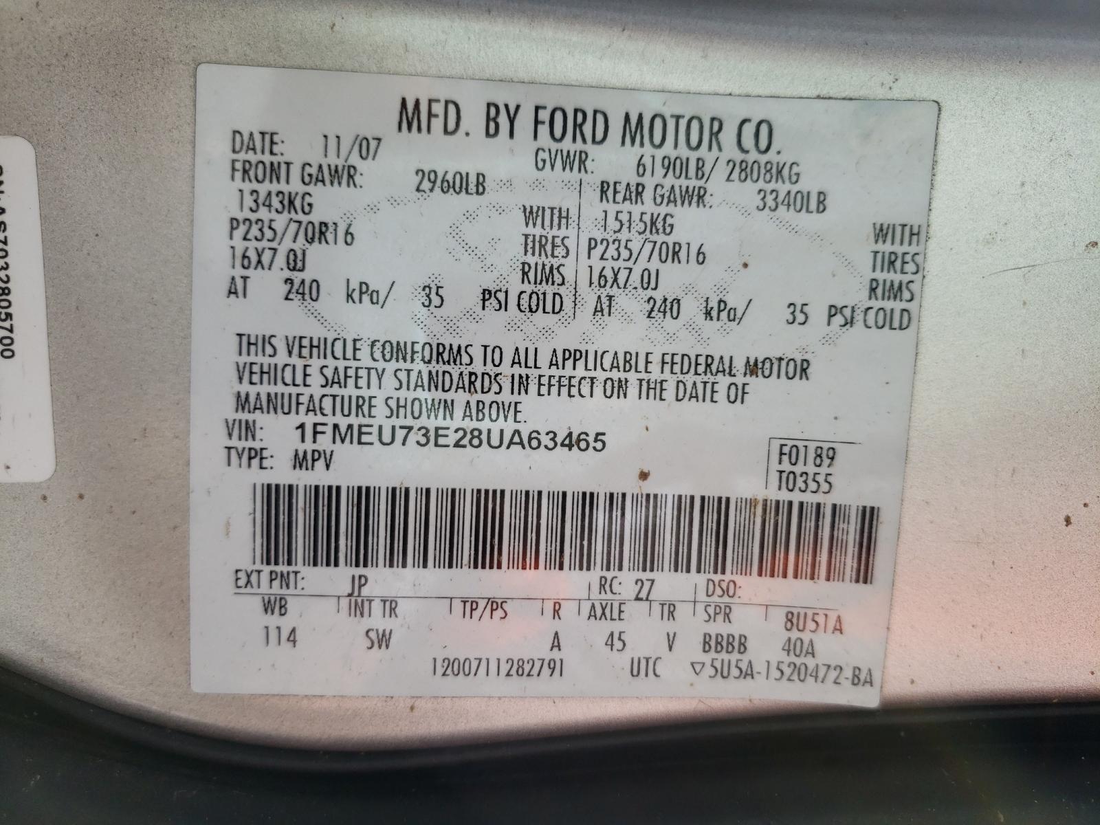 Photo 10 from auction – 2008 FORD EXPLORER X with VIN 1FMEU73E28UA63465