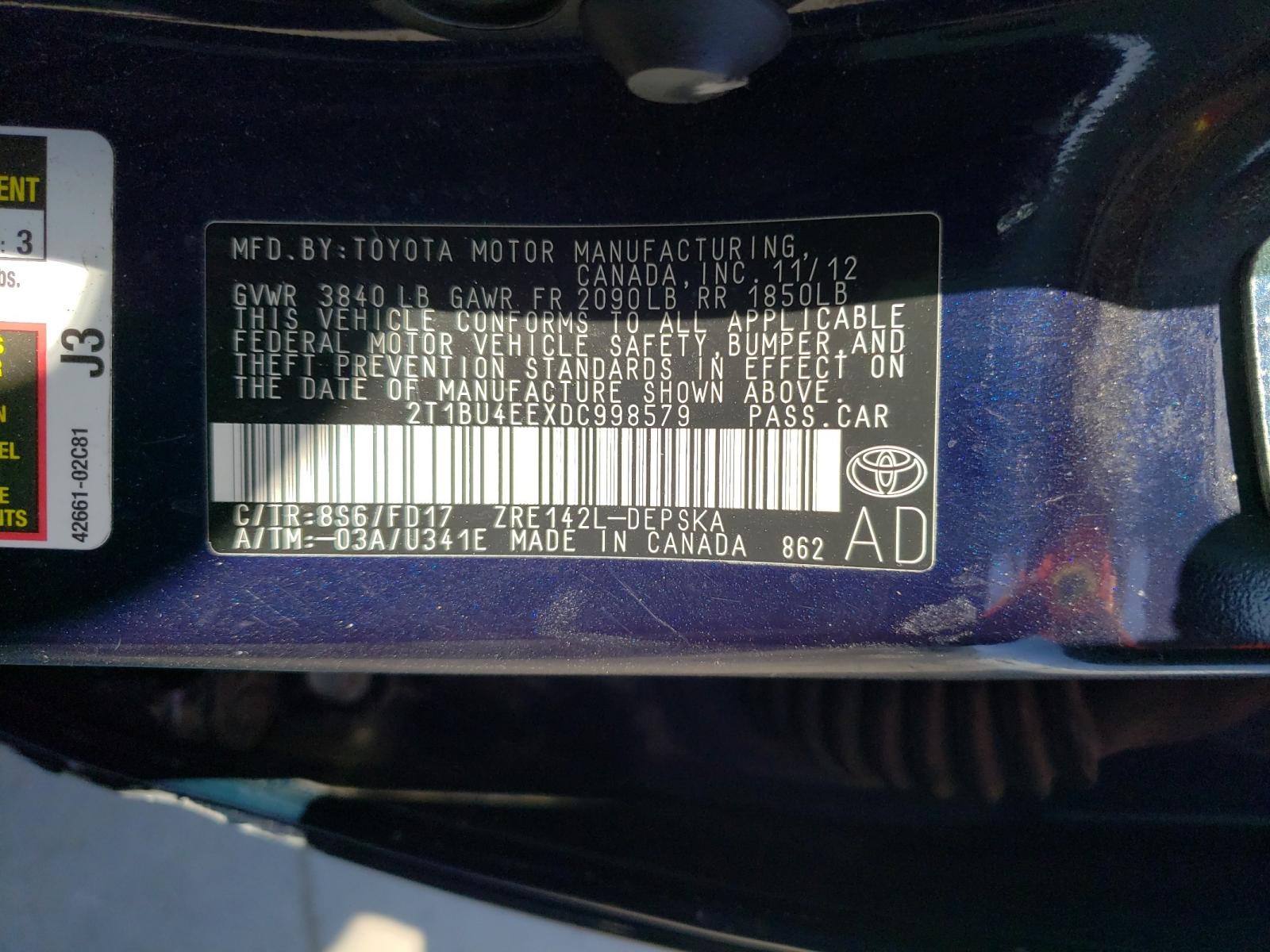 Photo 10 from auction – 2013 TOYOTA COROLLA BA with VIN 2T1BU4EEXDC998579