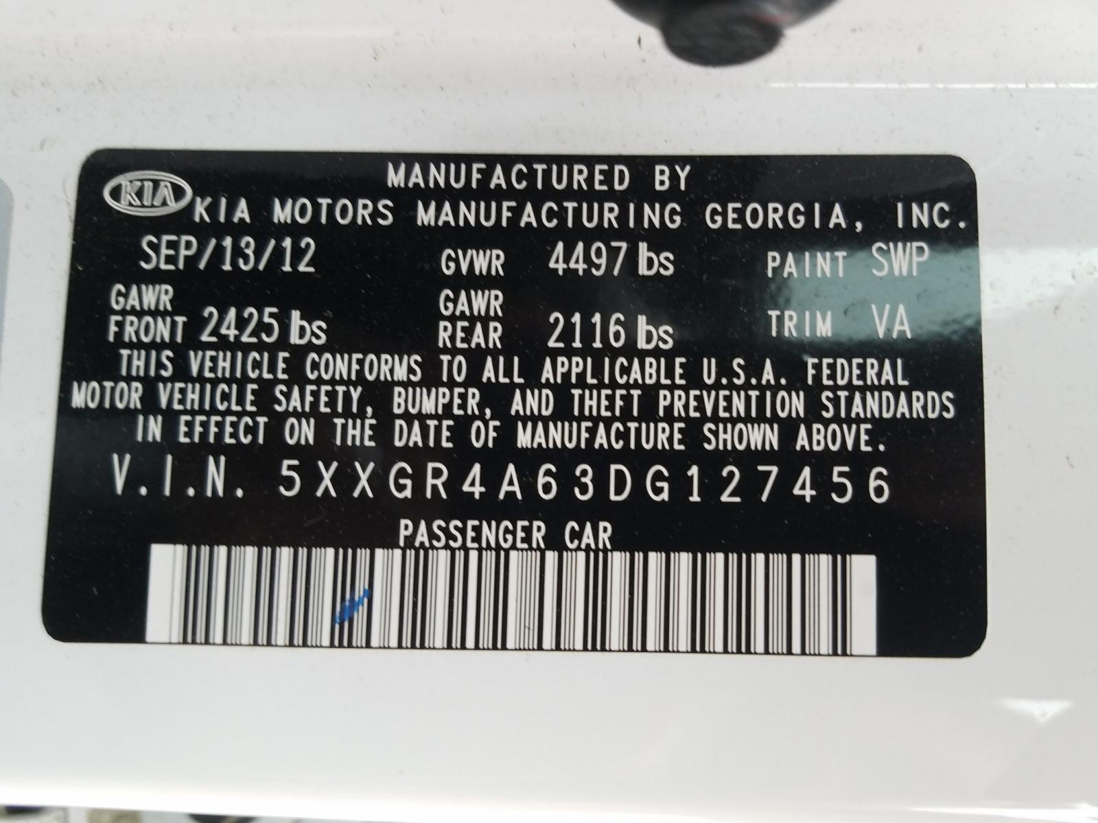 Photo 10 from auction – 2013 KIA OPTIMA SX with VIN 5XXGR4A63DG127456