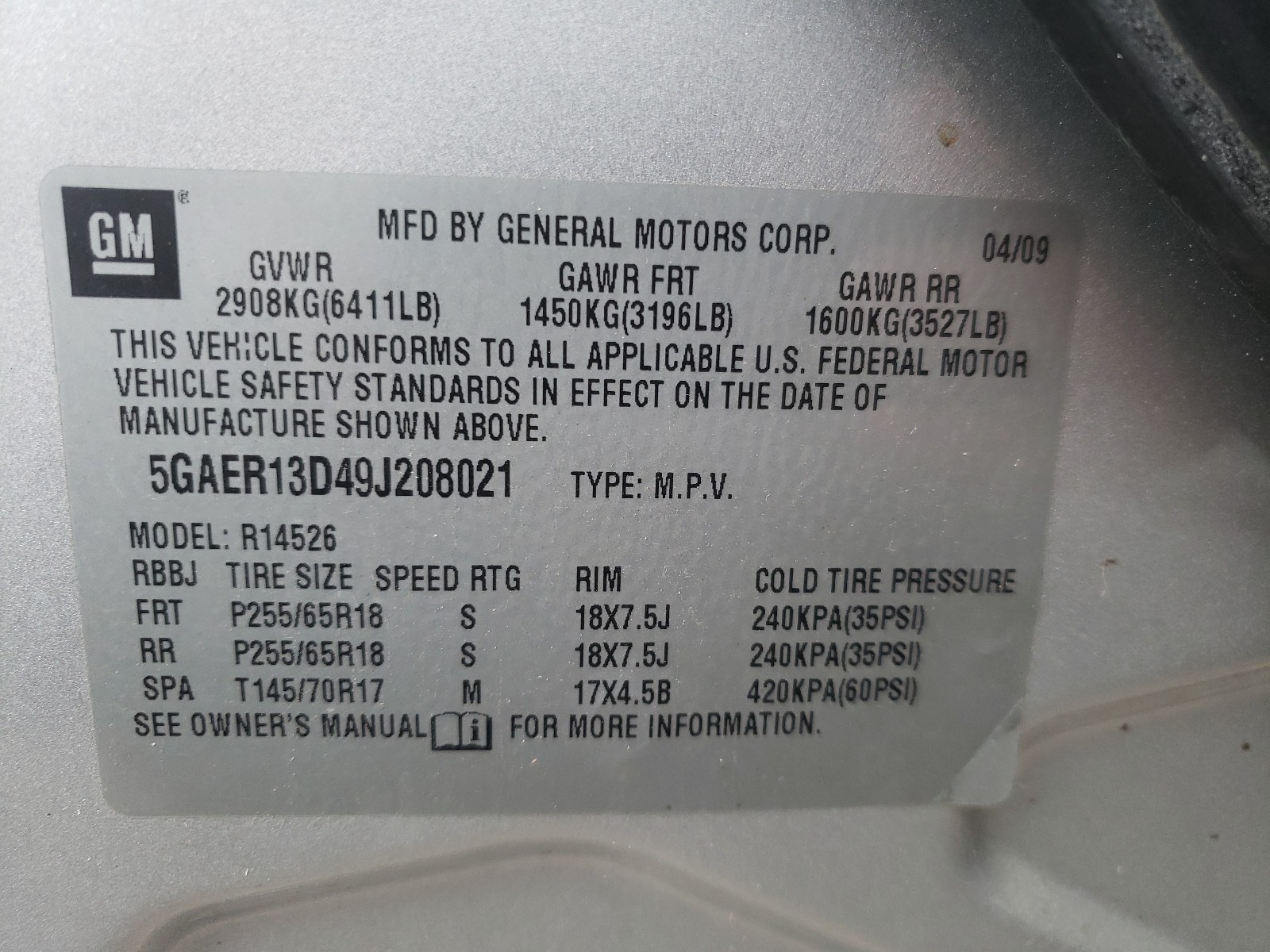 Zdjęcie 10 z aukcji – 2009 BUICK ENCLAVE CX z VIN 5GAER13D49J208021