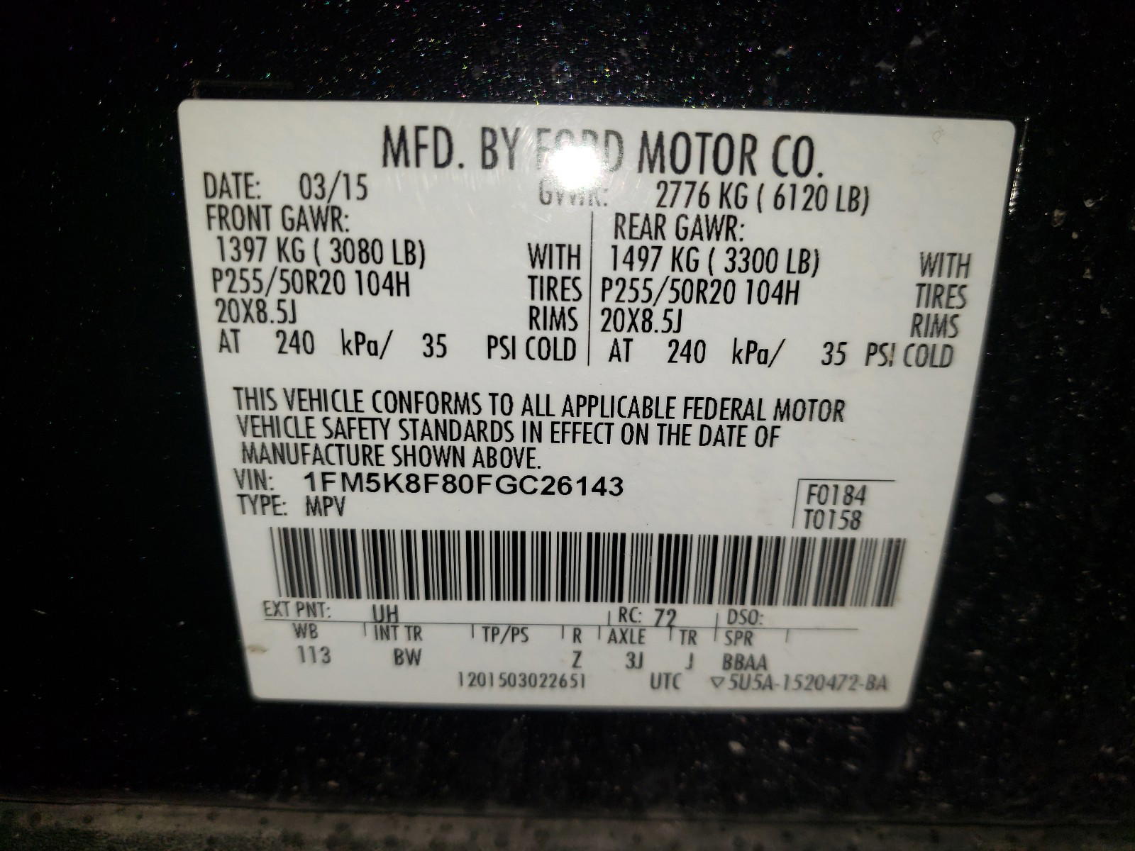Photo 10 from auction – 2015 FORD EXPLORER L with VIN 1FM5K8F80FGC26143