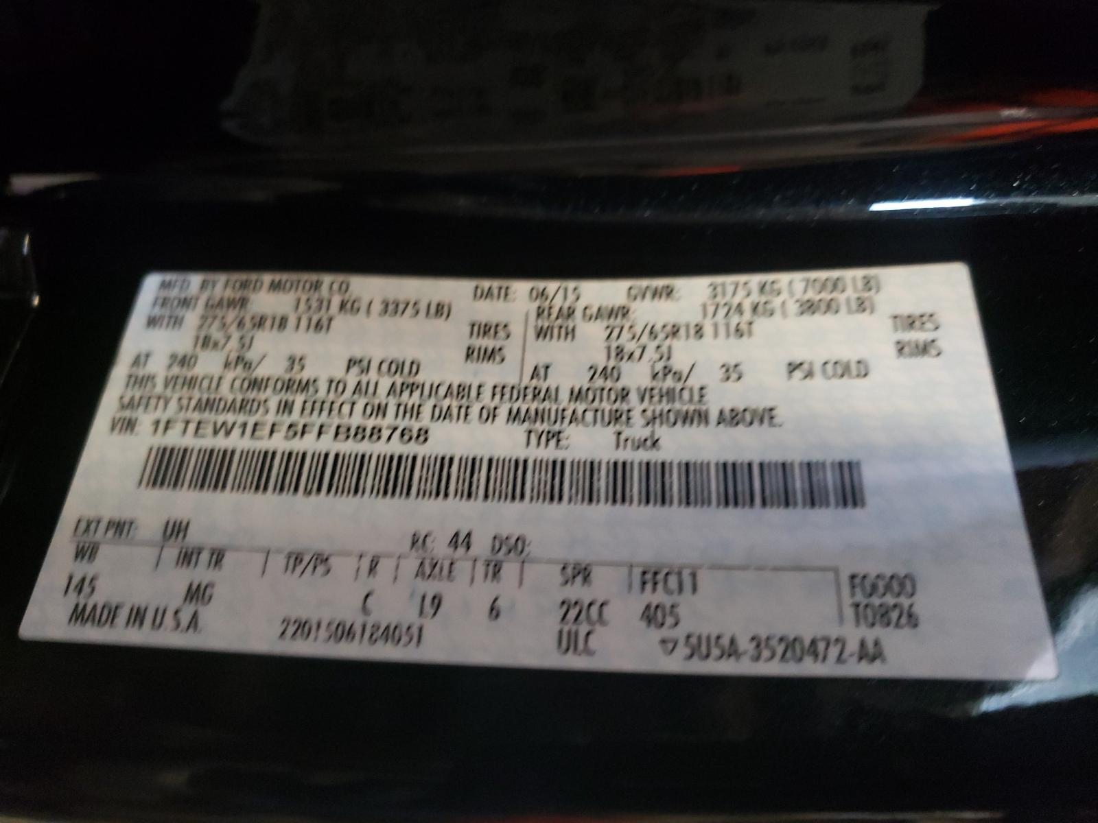 Photo 10 from auction – 2015 FORD F150 SUPER with VIN 1FTEW1EF5FFB88768