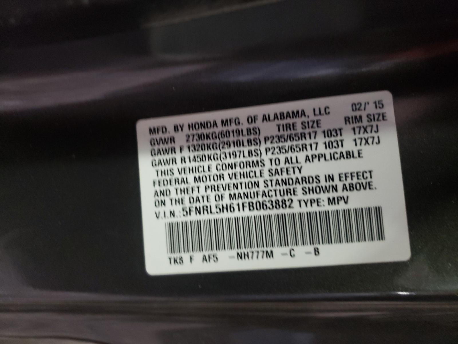 Photo 10 from auction – 2015 HONDA ODYSSEY EX with VIN 5FNRL5H61FB063882