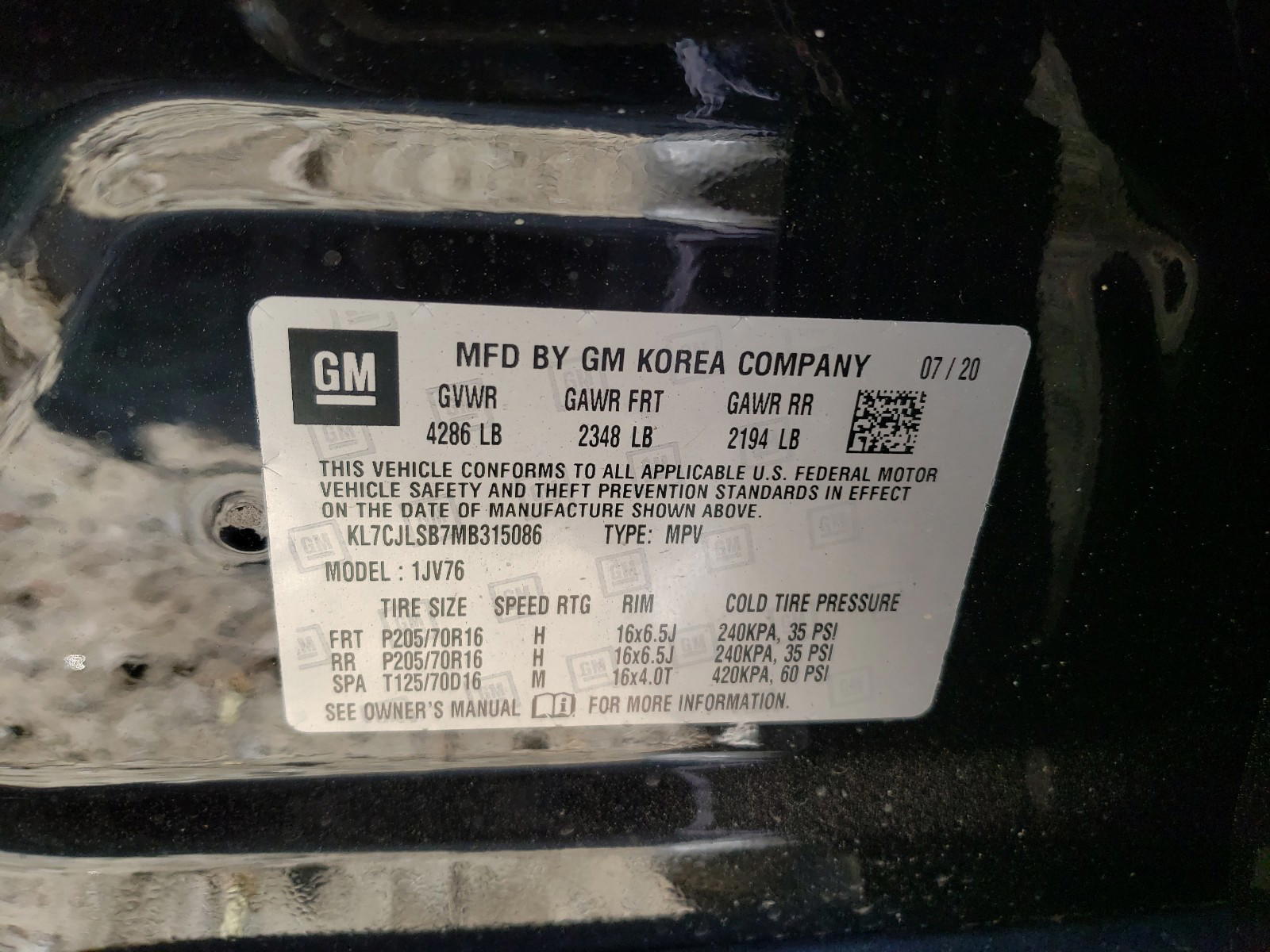 Photo 10 from auction – 2021 CHEVROLET TRAX with VIN KL7CJLSB7MB315086