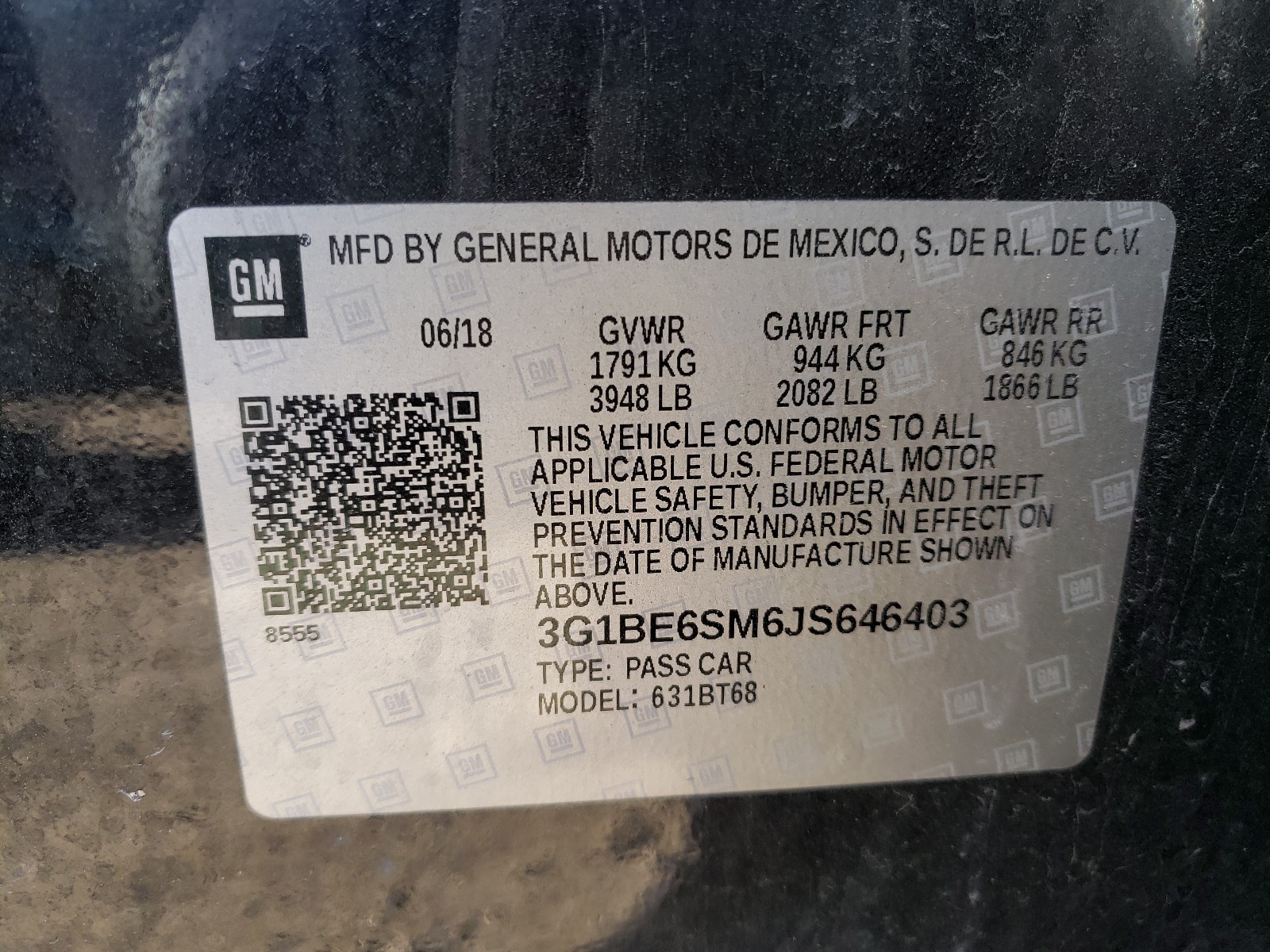 Photo 10 from auction – 2018 CHEVROLET CRUZE LT with VIN 3G1BE6SM6JS646403
