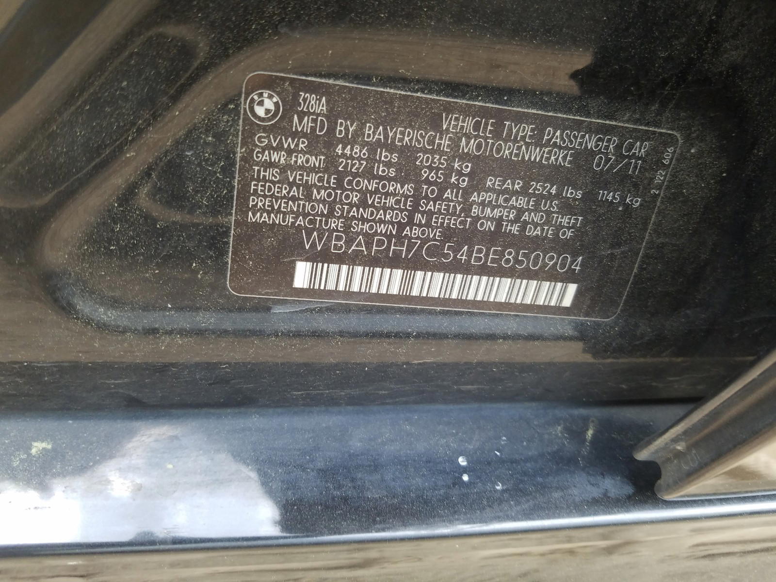 Photo 10 from auction – 2011 BMW 328 I with VIN WBAPH7C54BE850904