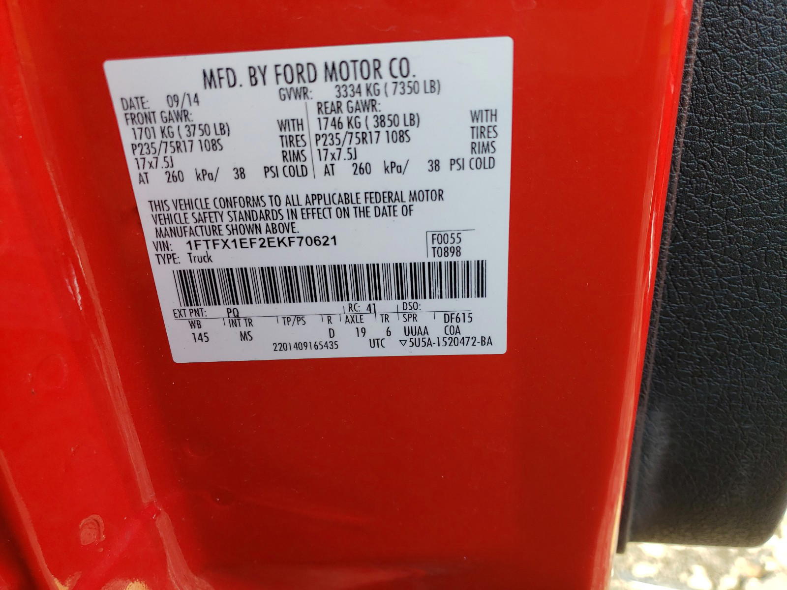 Photo 10 from auction – 2014 FORD F150 SUPER with VIN 1FTFX1EF2EKF70621