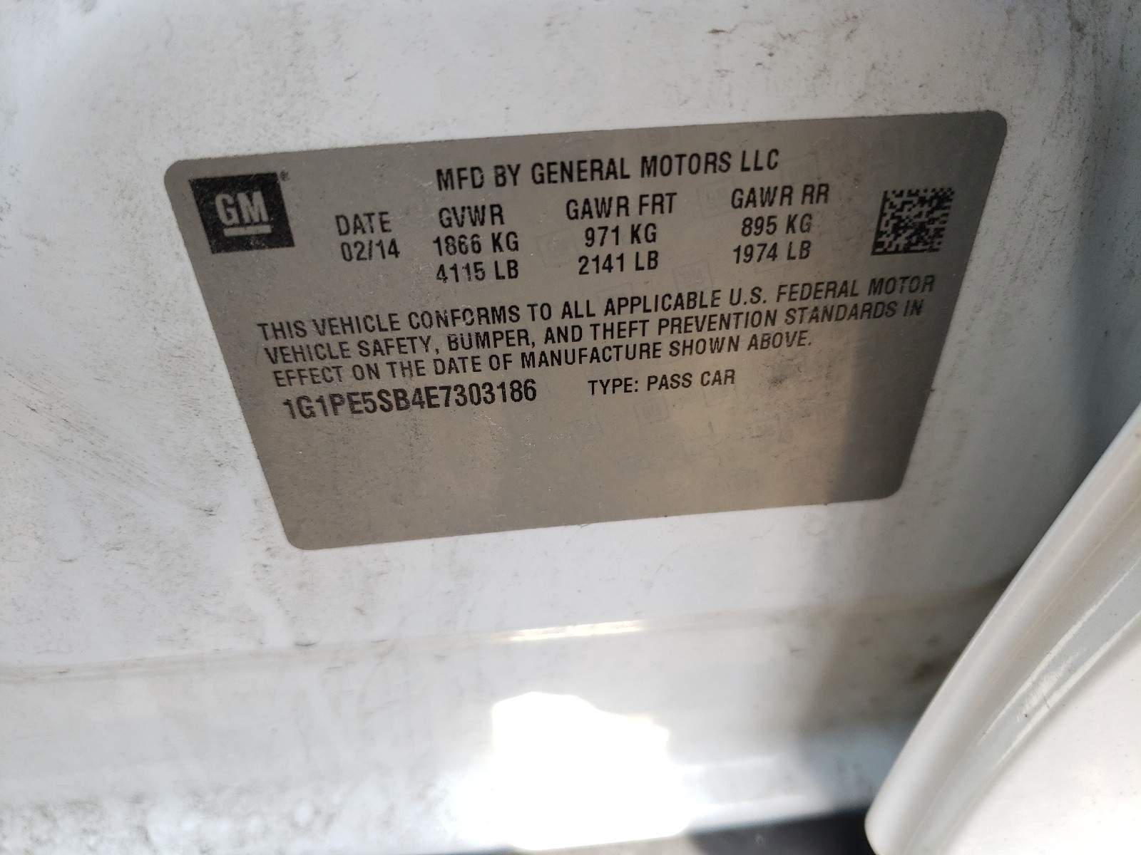 Photo 10 from auction – 2014 CHEVROLET CRUZE LT with VIN 1G1PE5SB4E7303186