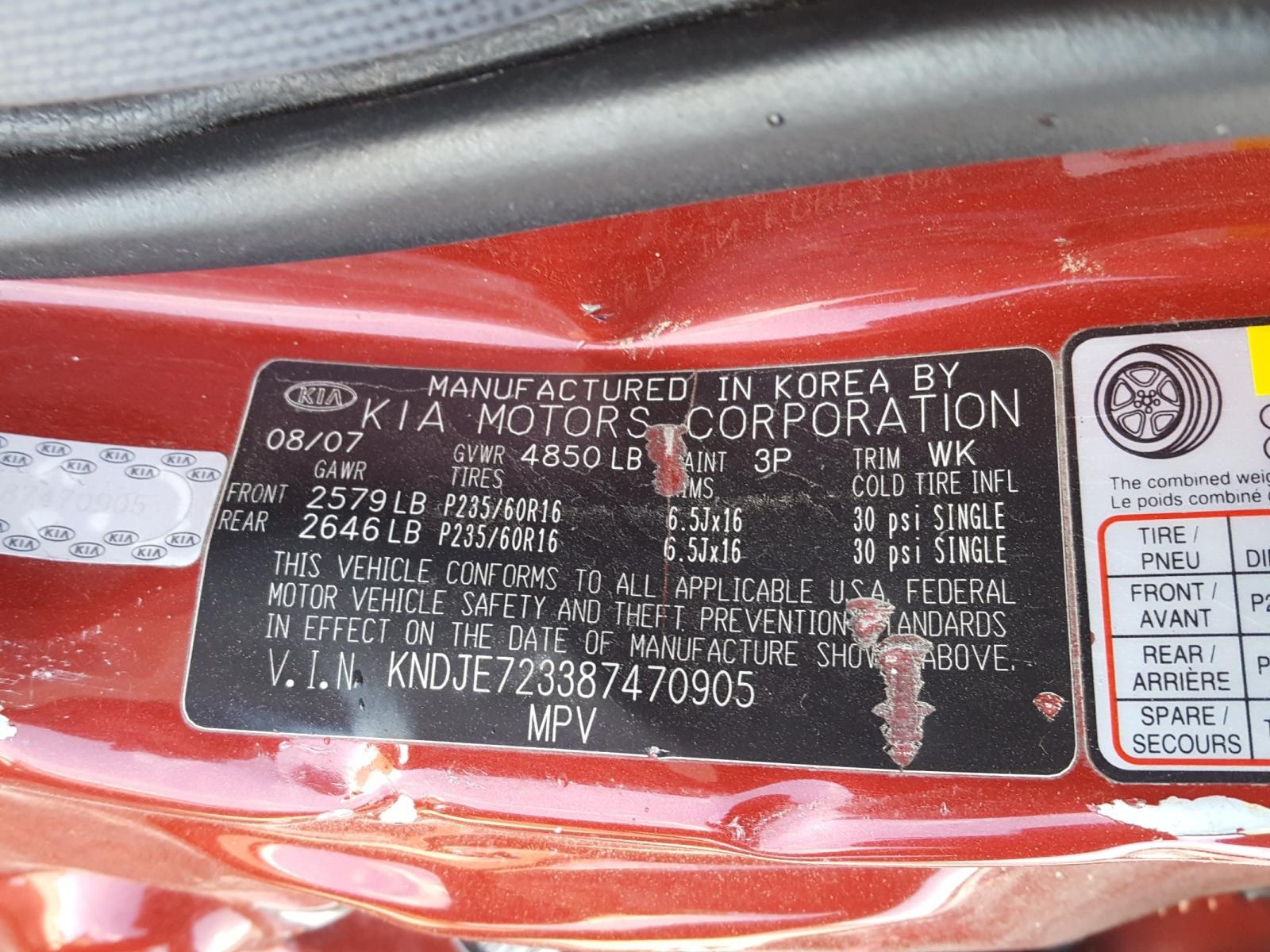 Photo 10 from auction – 2008 KIA SPORTAGE E with VIN KNDJE723387470905