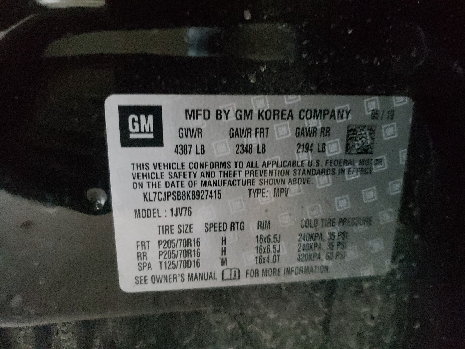 Photo 10 from auction – 2019 CHEVROLET TRAX 1LT with VIN KL7CJPSB8KB927415