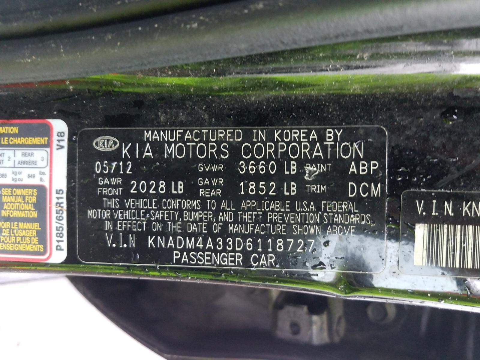 Photo 10 from auction – 2013 KIA RIO LX with VIN KNADM4A33D6118727