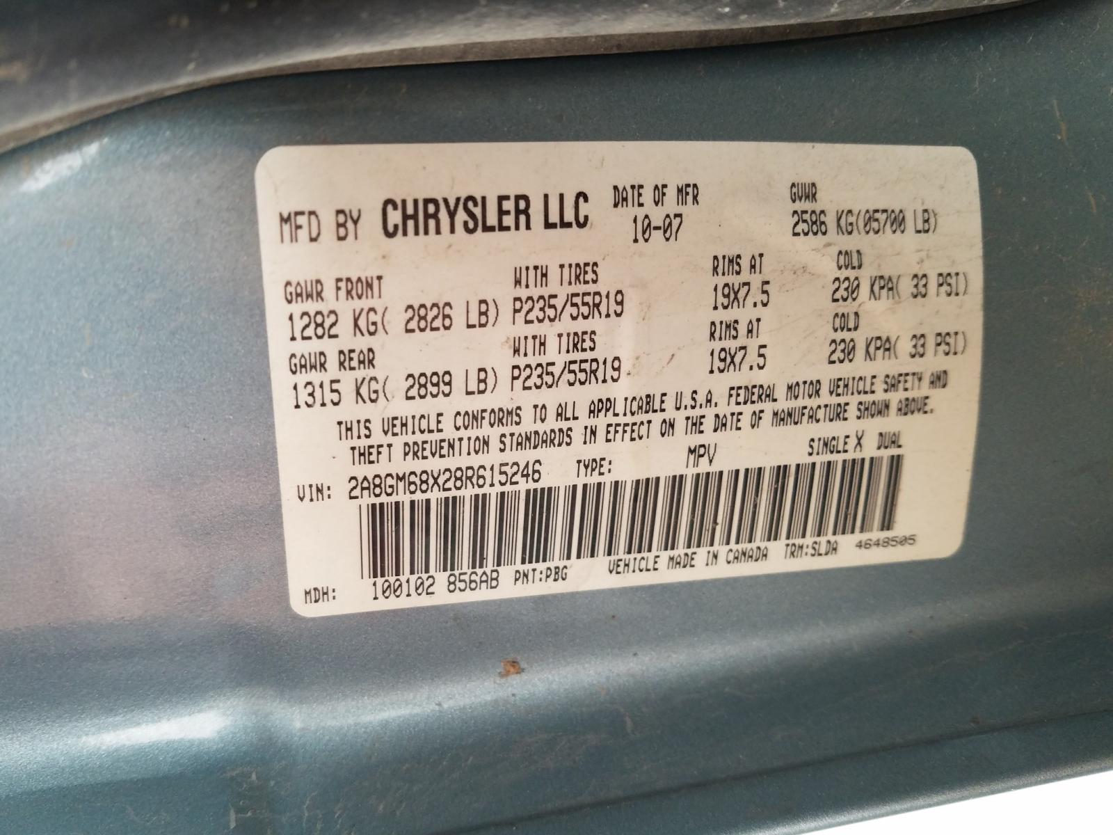 Photo 10 from auction – 2008 CHRYSLER PACIFICA T with VIN 2A8GM68X28R615246