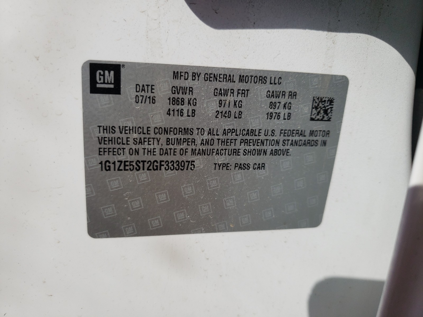 Photo 10 from auction – 2016 CHEVROLET MALIBU LT with VIN 1G1ZE5ST2GF333975