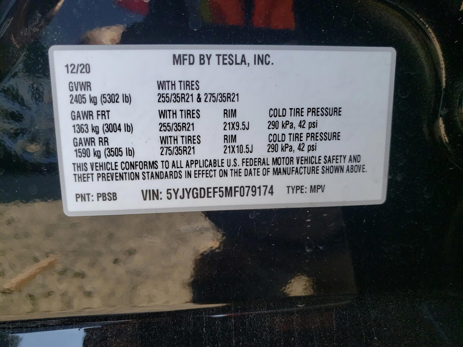 Photo 10 from auction – 2021 TESLA MODEL Y with VIN 5YJYGDEF5MF079174