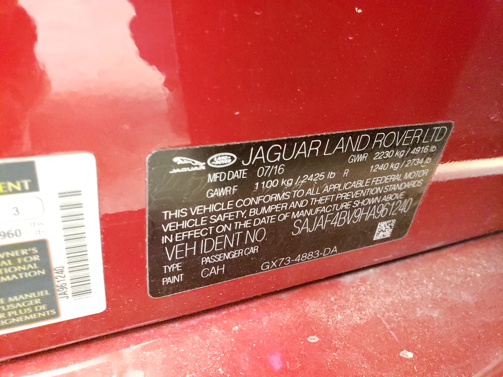 Photo 10 from auction – 2017 JAGUAR XE R - SPO with VIN SAJAF4BV9HA961240