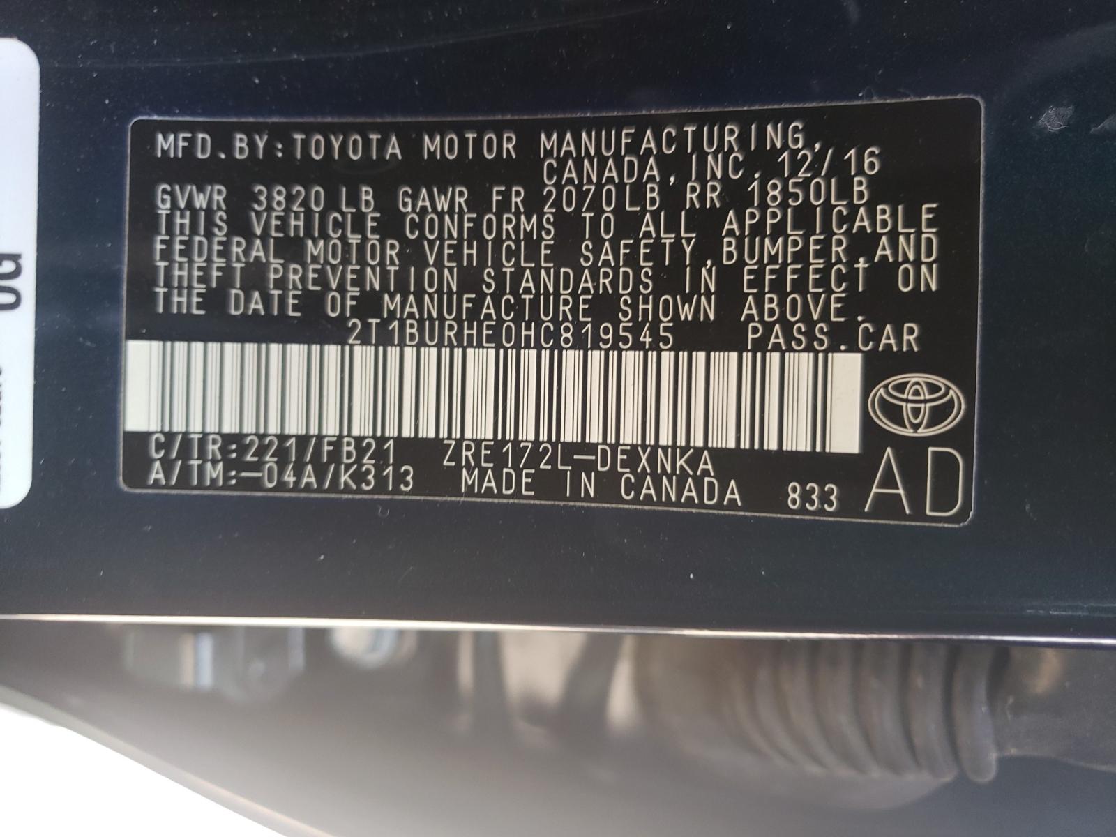 Photo 10 from auction – 2017 TOYOTA COROLLA L with VIN 2T1BURHE0HC819545