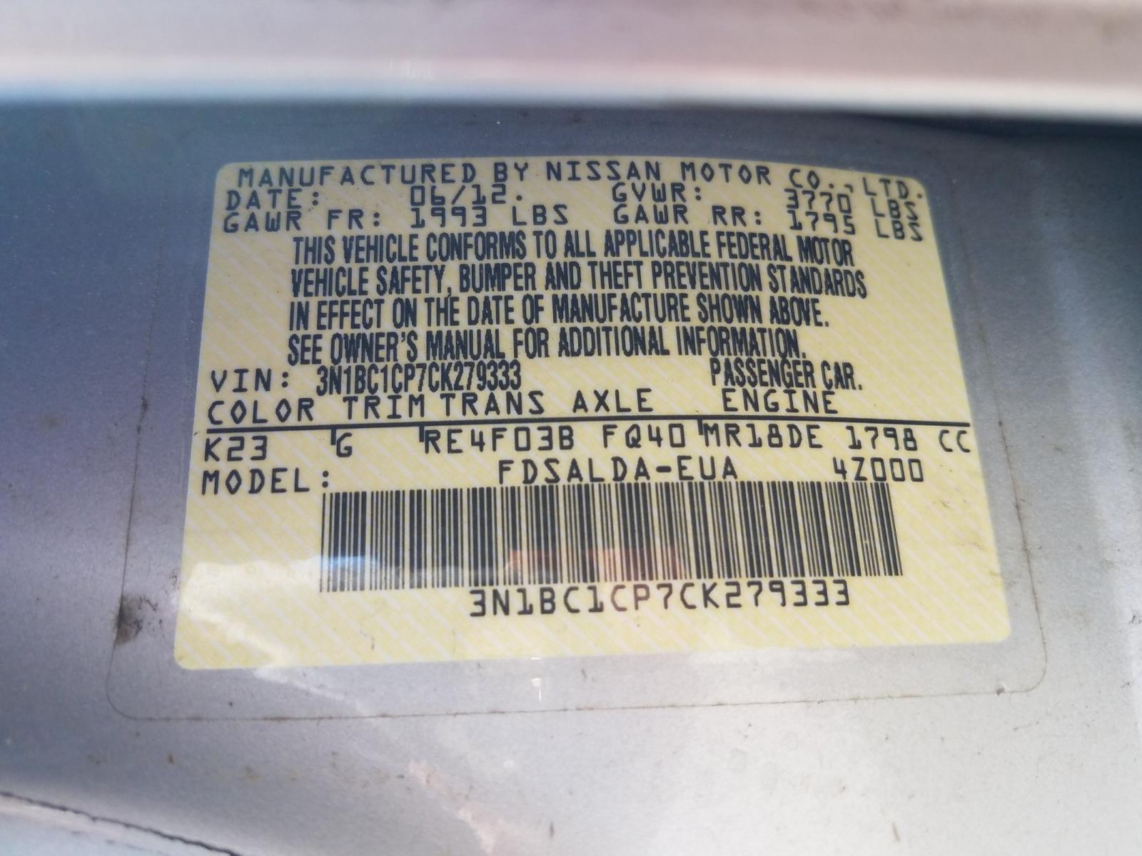 Photo 10 from auction – 2012 NISSAN VERSA S with VIN 3N1BC1CP7CK279333