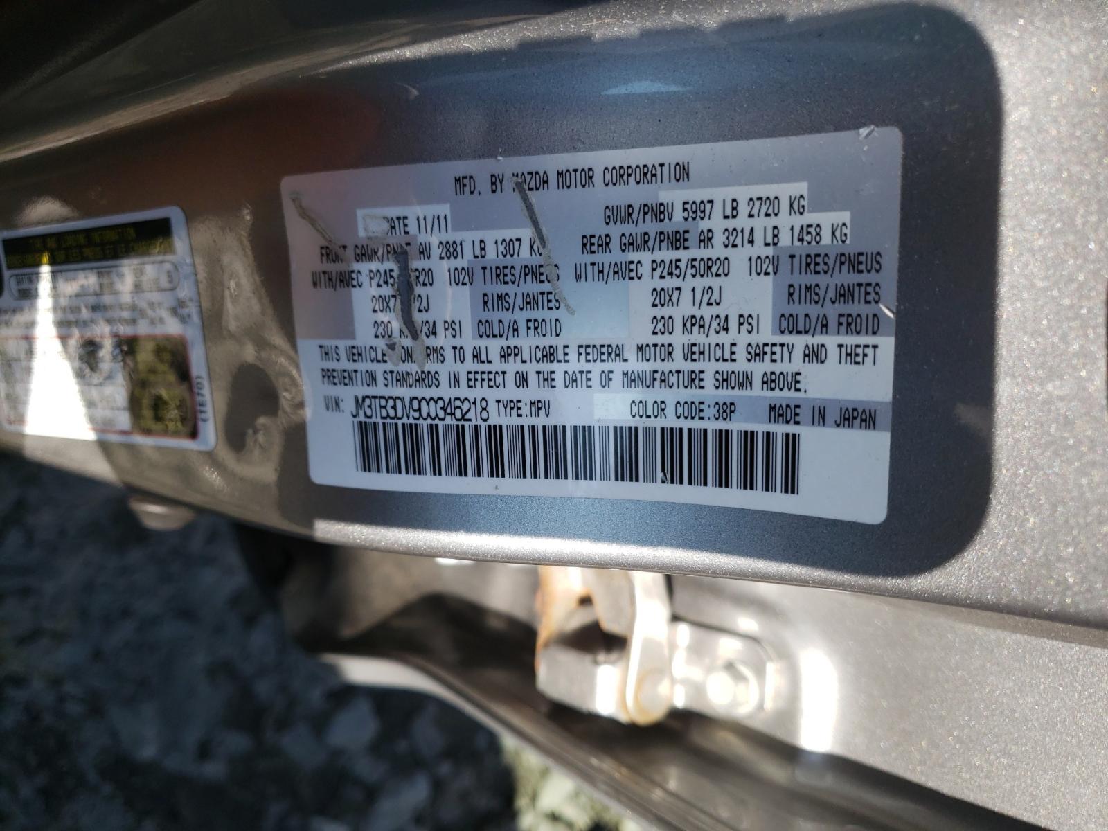 Photo 10 from auction – 2012 MAZDA CX-9 with VIN JM3TB3DV9C0346218