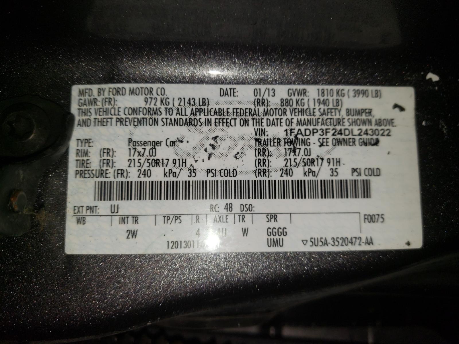 Photo 10 from auction – 2013 FORD FOCUS SE with VIN 1FADP3F24DL243022