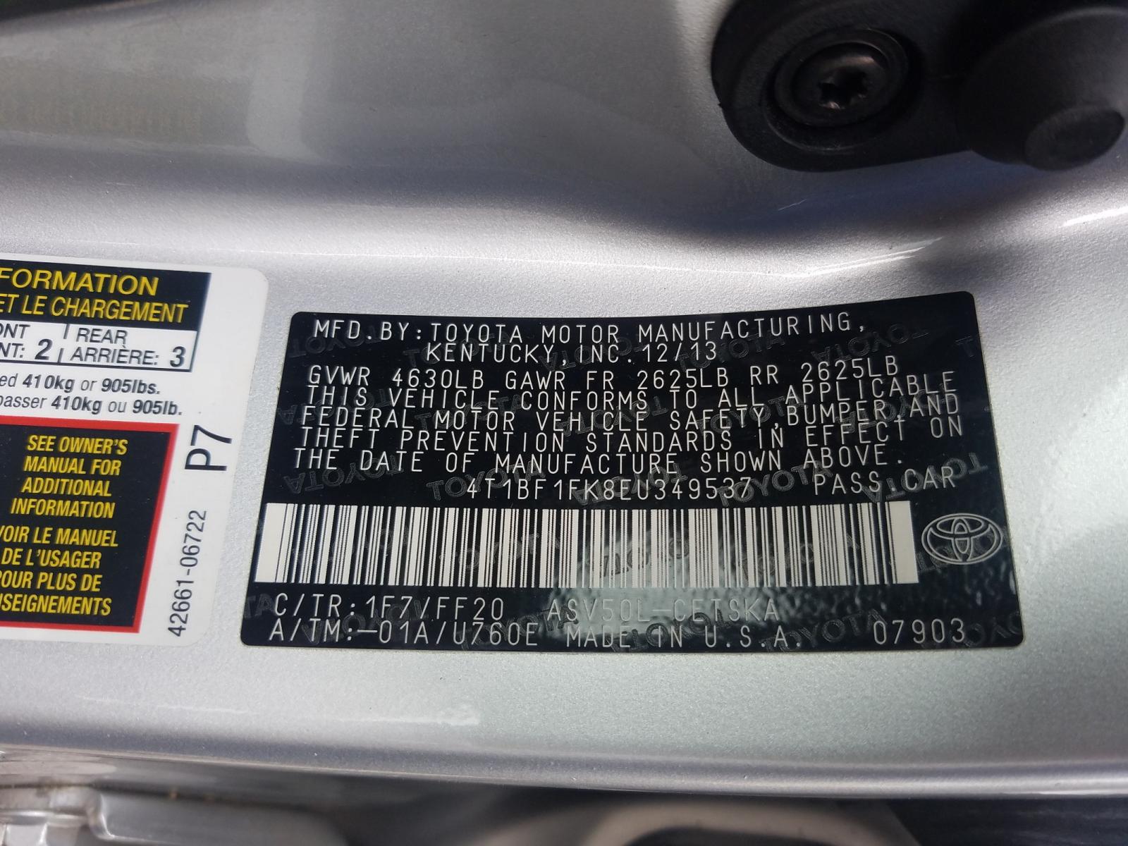 Photo 10 from auction – 2014 TOYOTA CAMRY L with VIN 4T1BF1FK8EU349537
