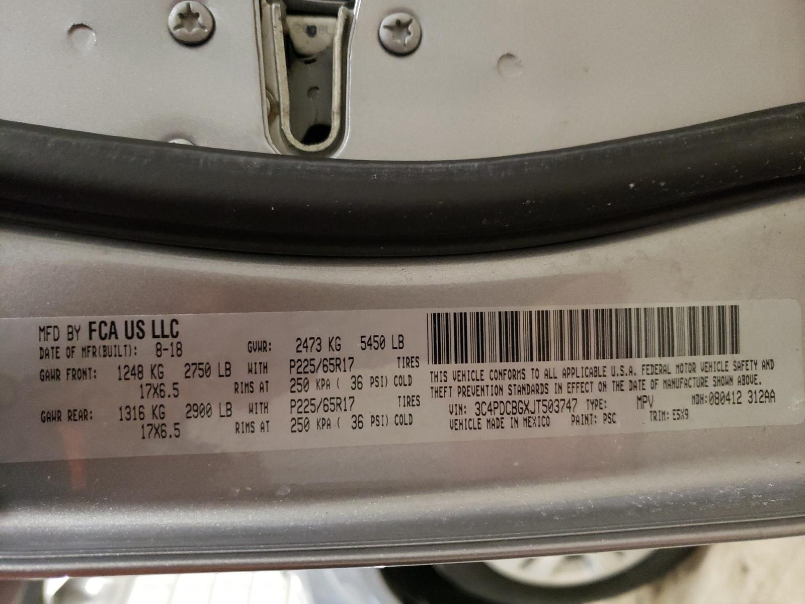 Photo 10 from auction – 2018 DODGE JOURNEY SX with VIN 3C4PDCBGXJT503747