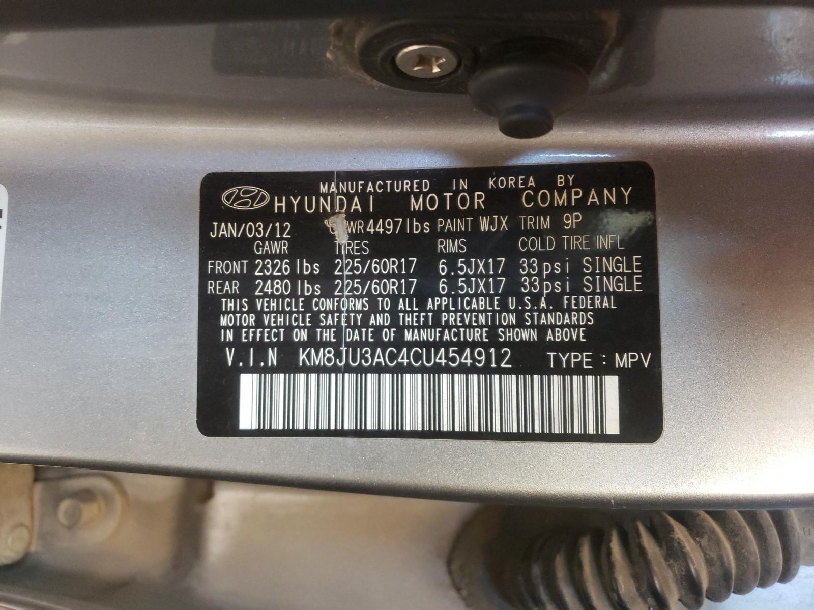 Photo 10 from auction – 2012 HYUNDAI TUCSON GLS with VIN KM8JU3AC4CU454912