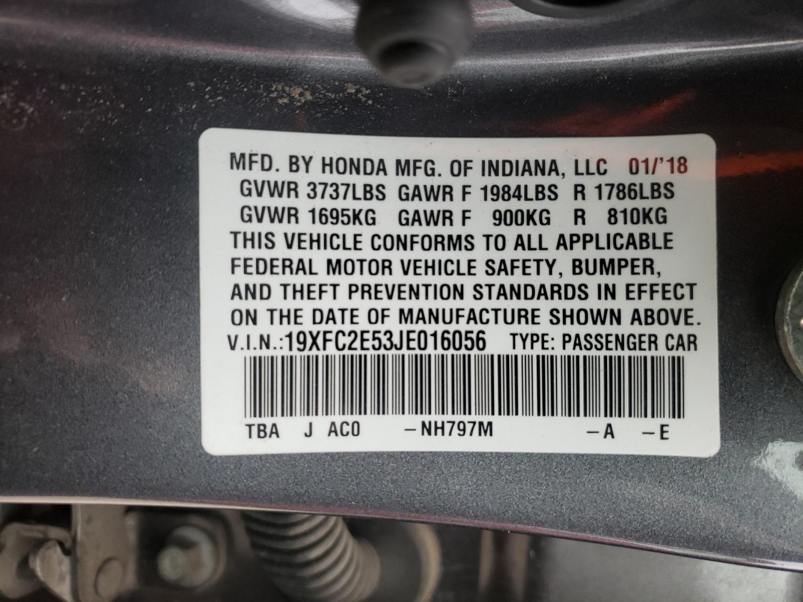 Photo 10 from auction – 2018 HONDA CIVIC LX with VIN 19XFC2E53JE016056