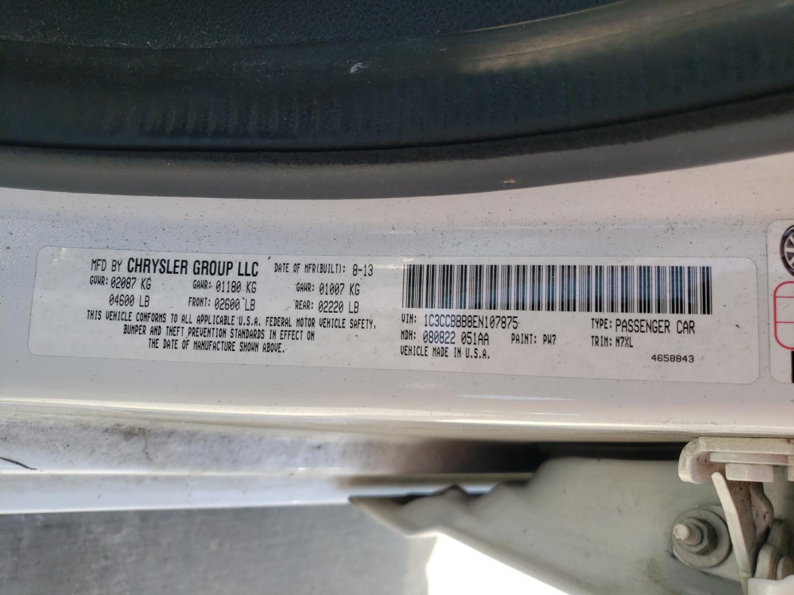 Photo 10 from auction – 2014 CHRYSLER 200 TOURIN with VIN 1C3CCBBB8EN107875