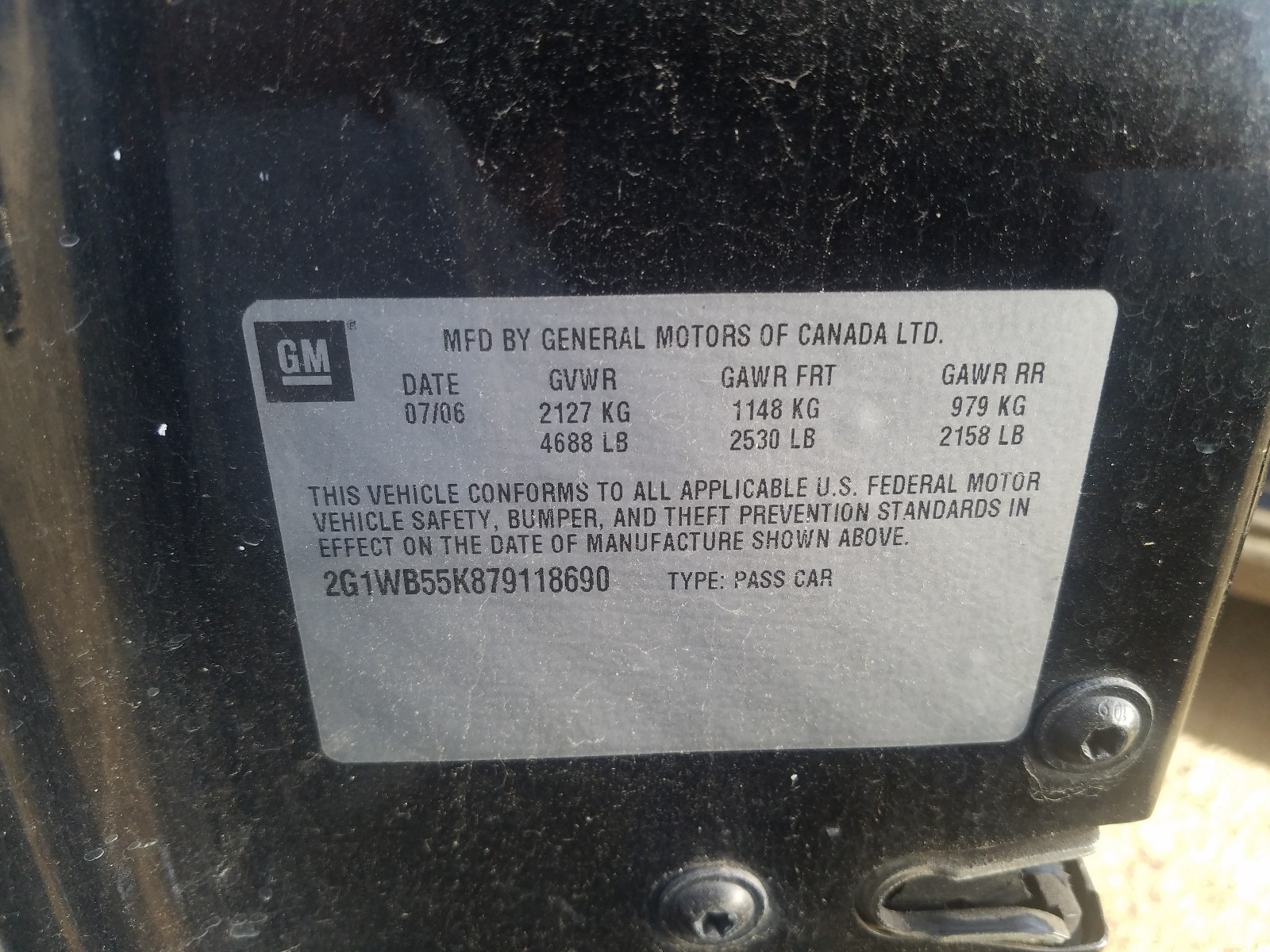 Photo 10 from auction – 2007 CHEVROLET IMPALA LS with VIN 2G1WB55K879118690