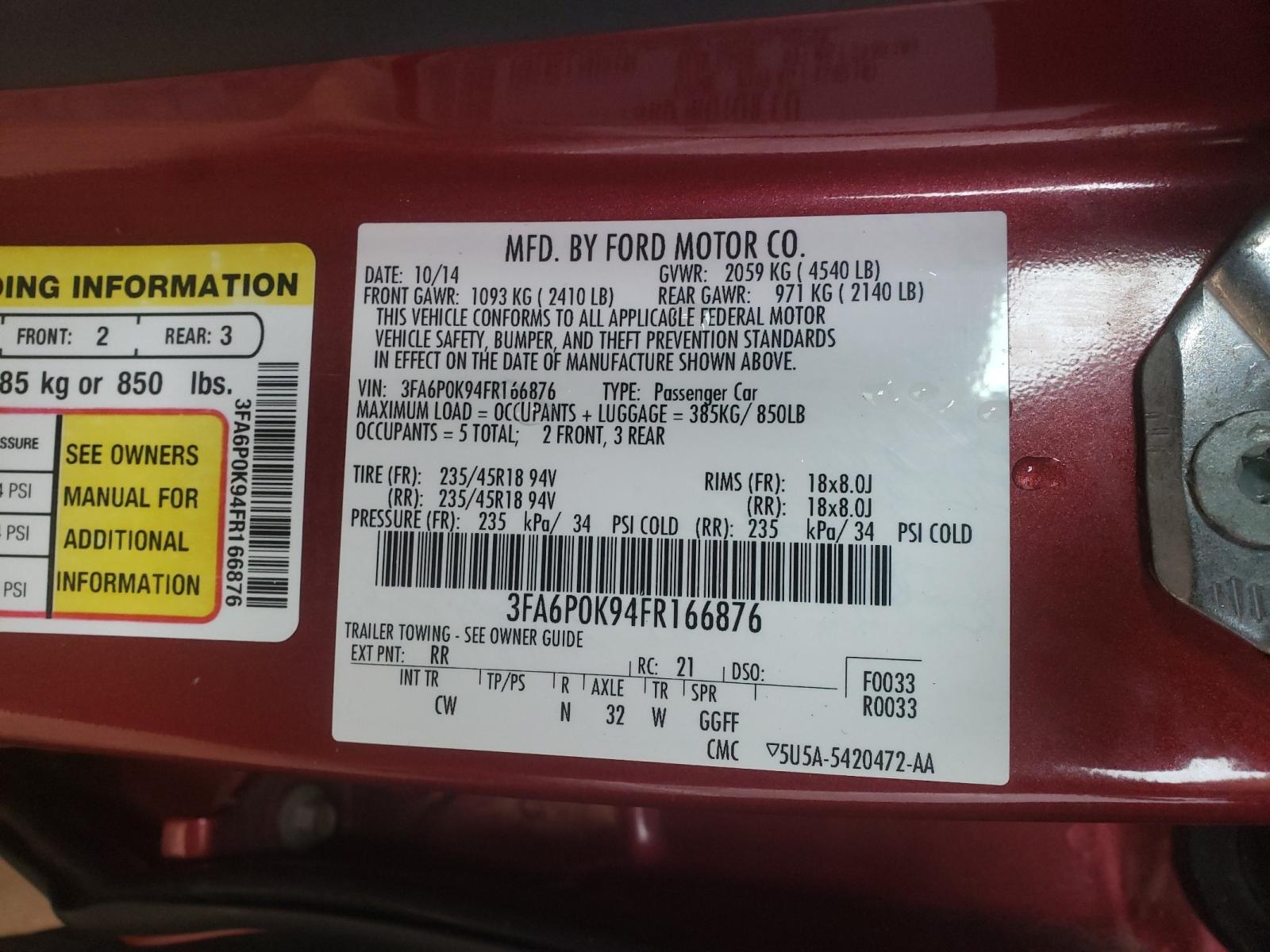 Photo 10 from auction – 2015 FORD FUSION TIT with VIN 3FA6P0K94FR166876